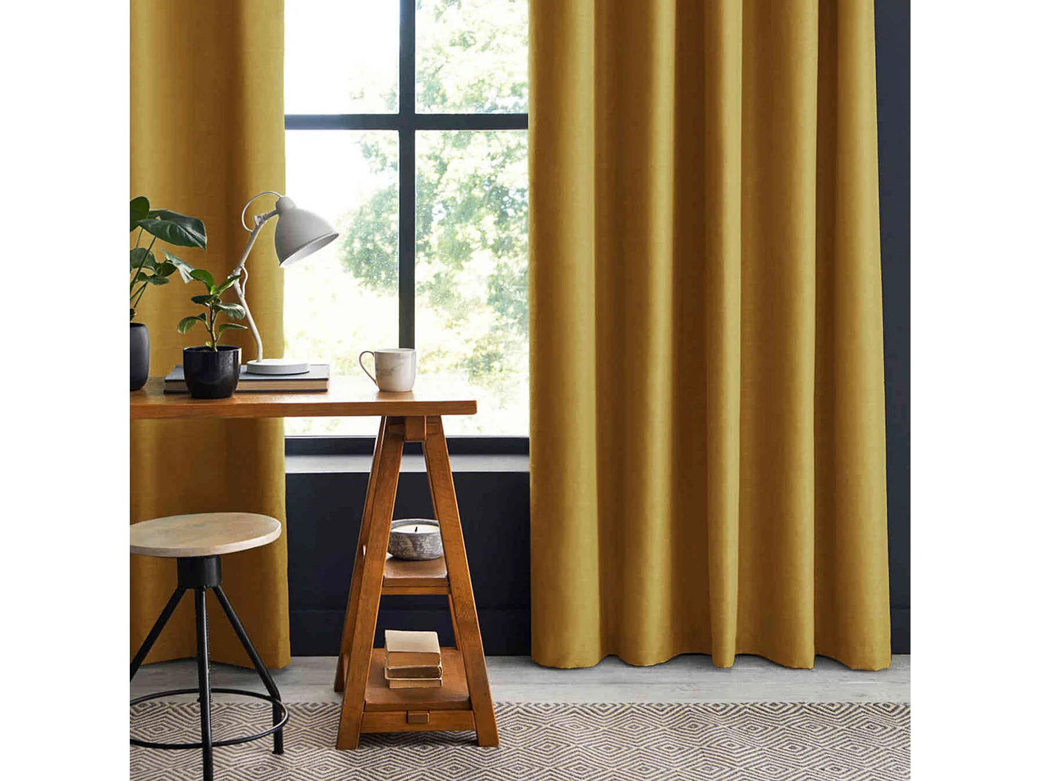 Lot de 2 rideaux occultants à œillets jaune moutarde 180x260