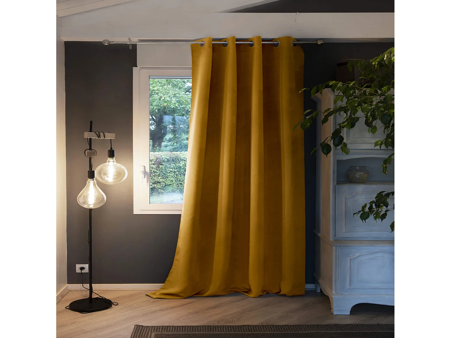 Rideau occultant thermique à œillets jaune moutarde 140x280