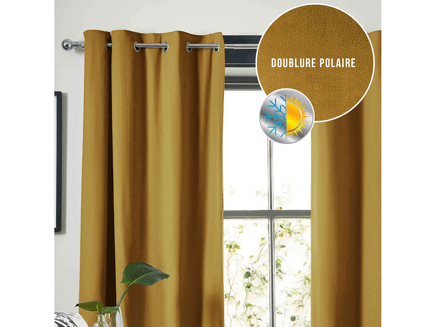 Rideau occultant thermique à œillets jaune moutarde 140x280