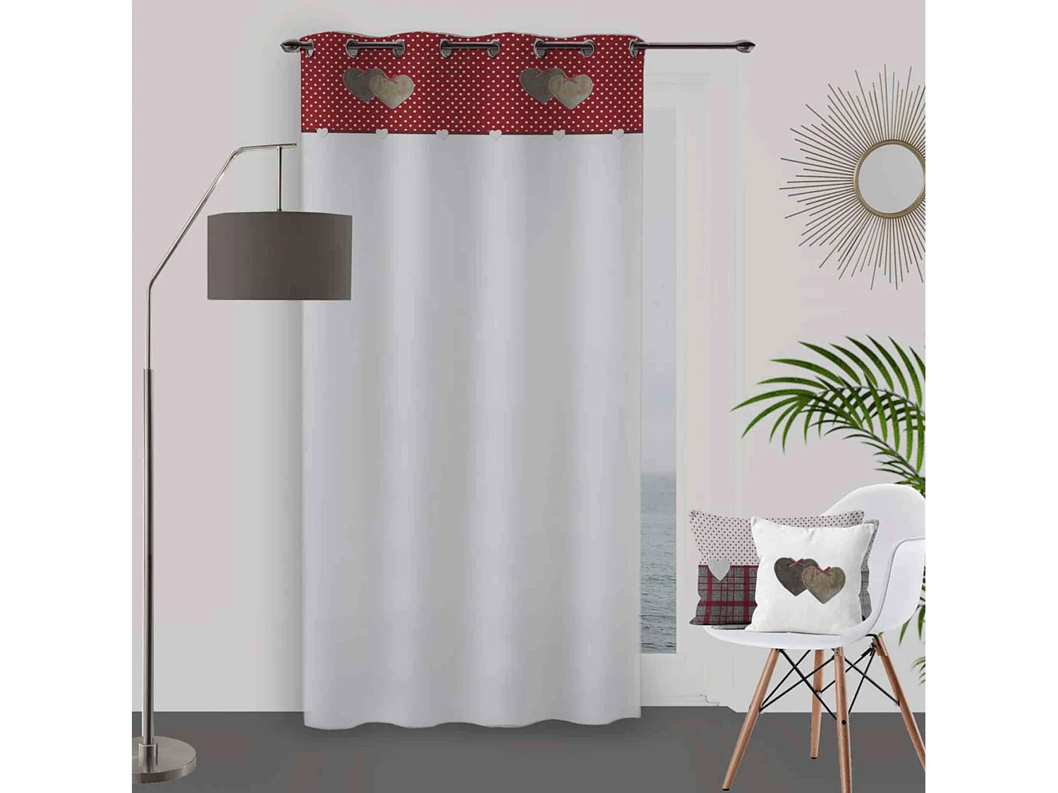 Rideau à œillets Love rouge 135x250 cm