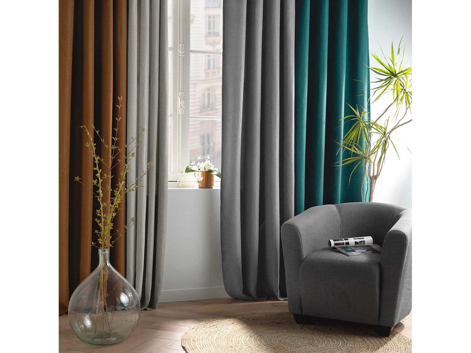 Rideau Occultant Jacquard "Blake" 135x240cm Anthracite