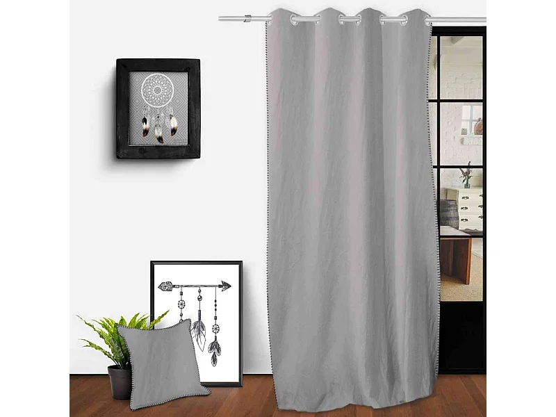 Cortina con ojales en algodón lavado 135x250 cm SPIRIT gris