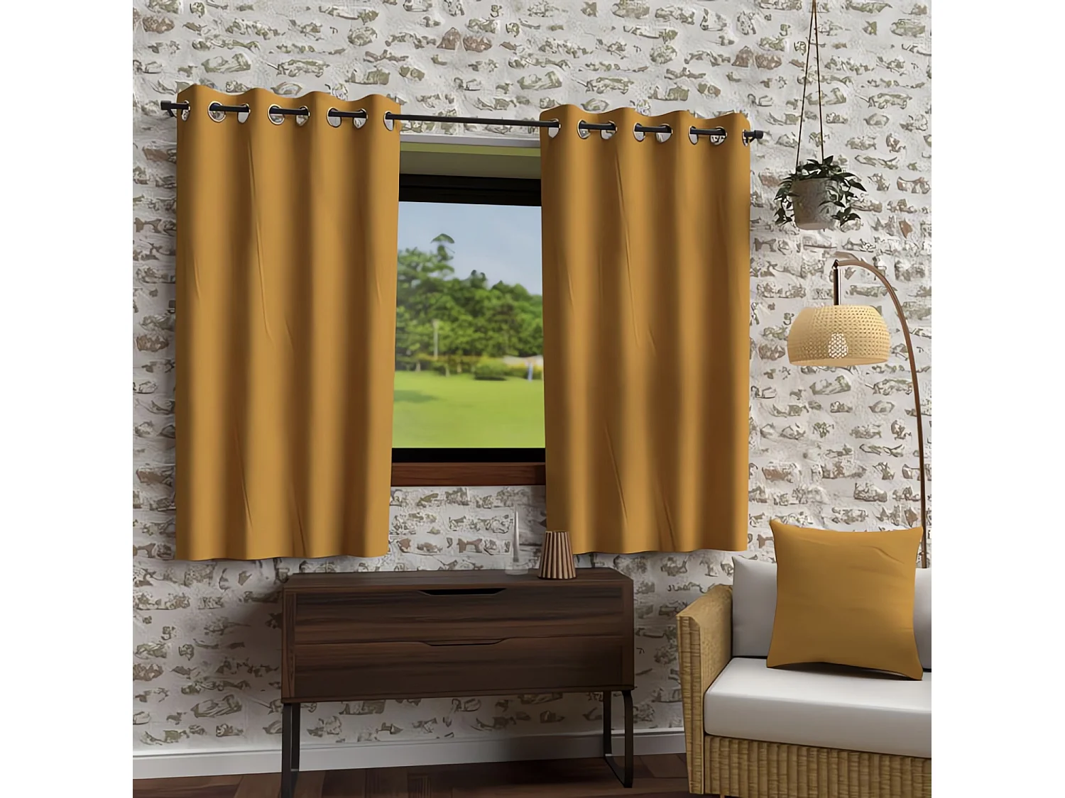 Rideaux à œillets Bohème jaune 135x180 cm