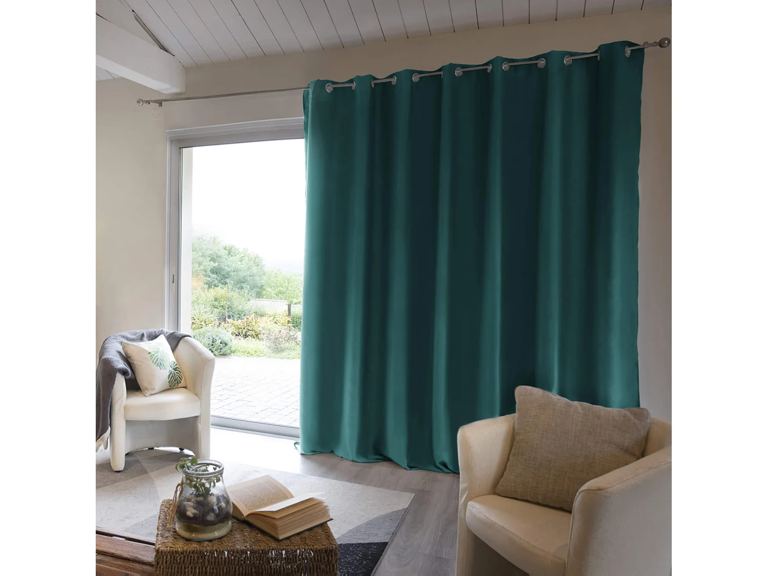 Rideau thermique à œillets bleu canard 280x260