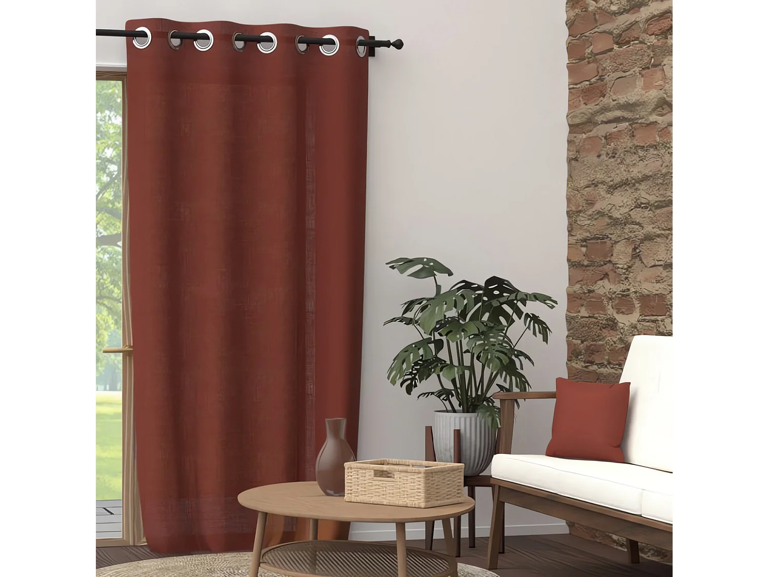 Cortina con ojales de algodón puro 135x250 cm PANAMA Ladrillo