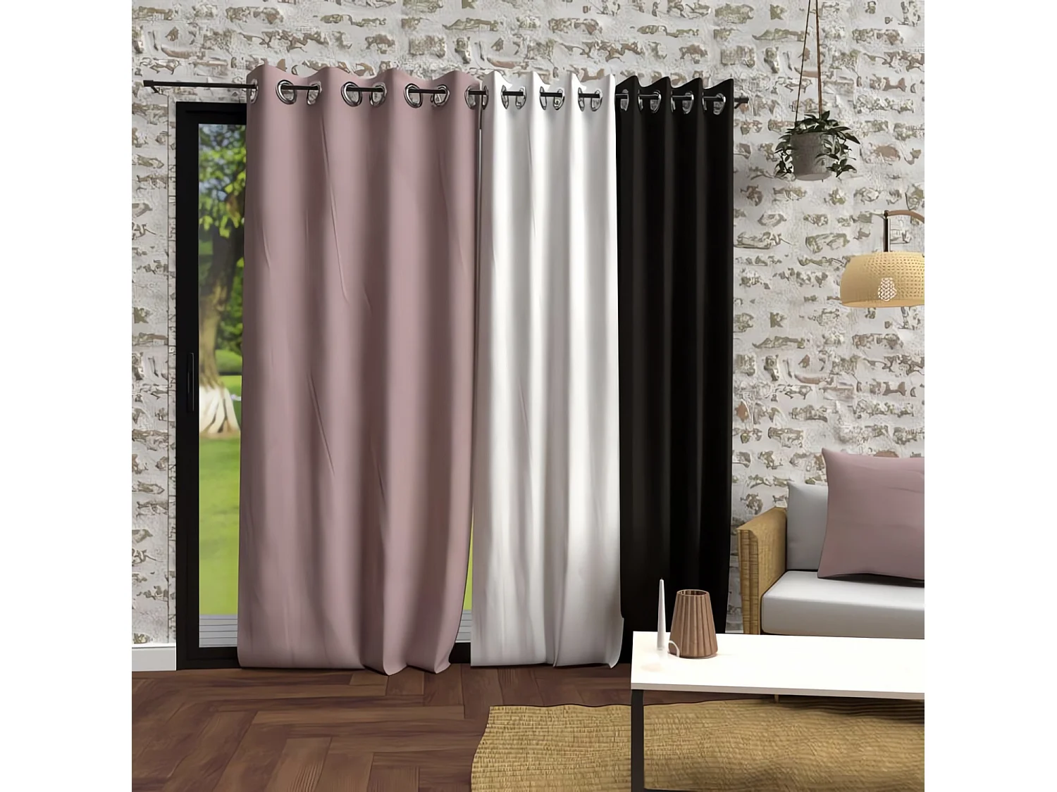 Rideaux à œillets Bohème rose 135x250 cm