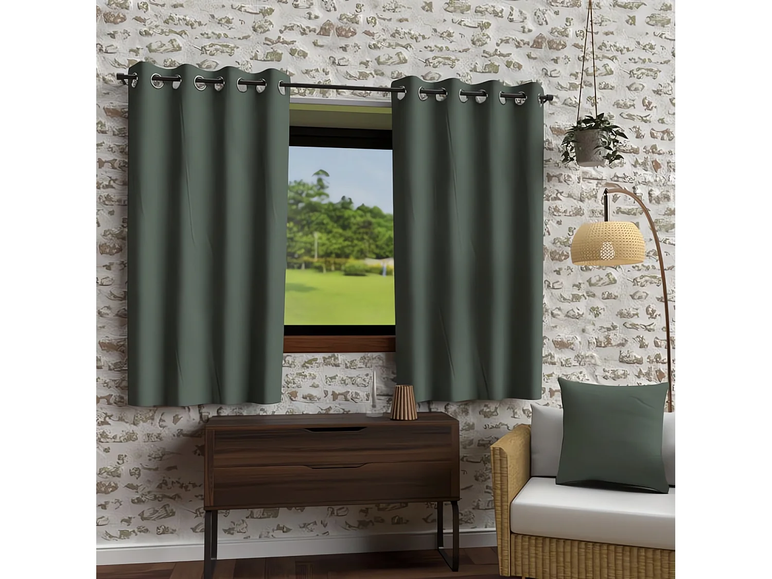 Cortina con ojales de microfibra lavados 135x180 cm verde BOHEME