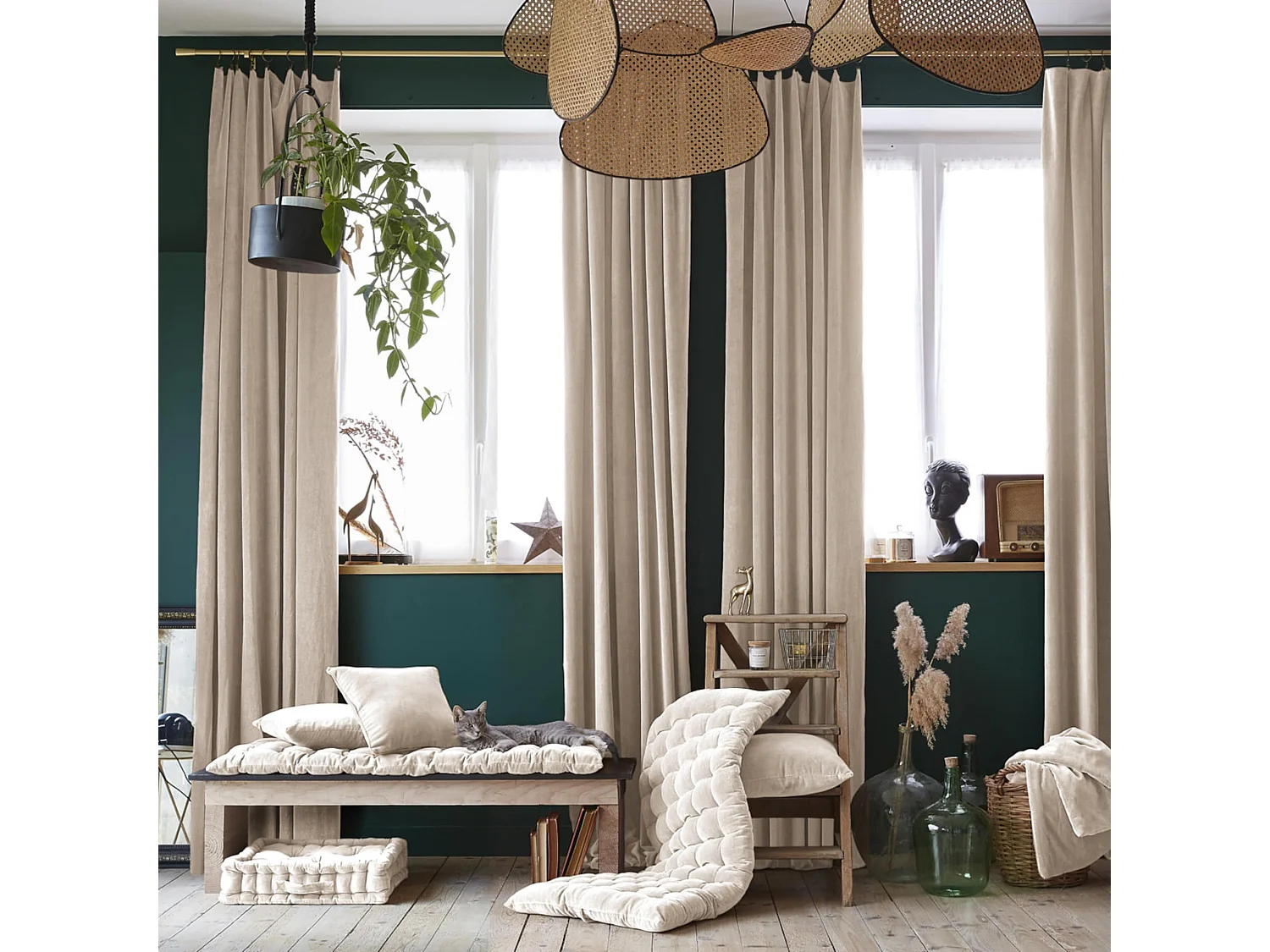 Rideau à pinces velours 140x270 cm beige