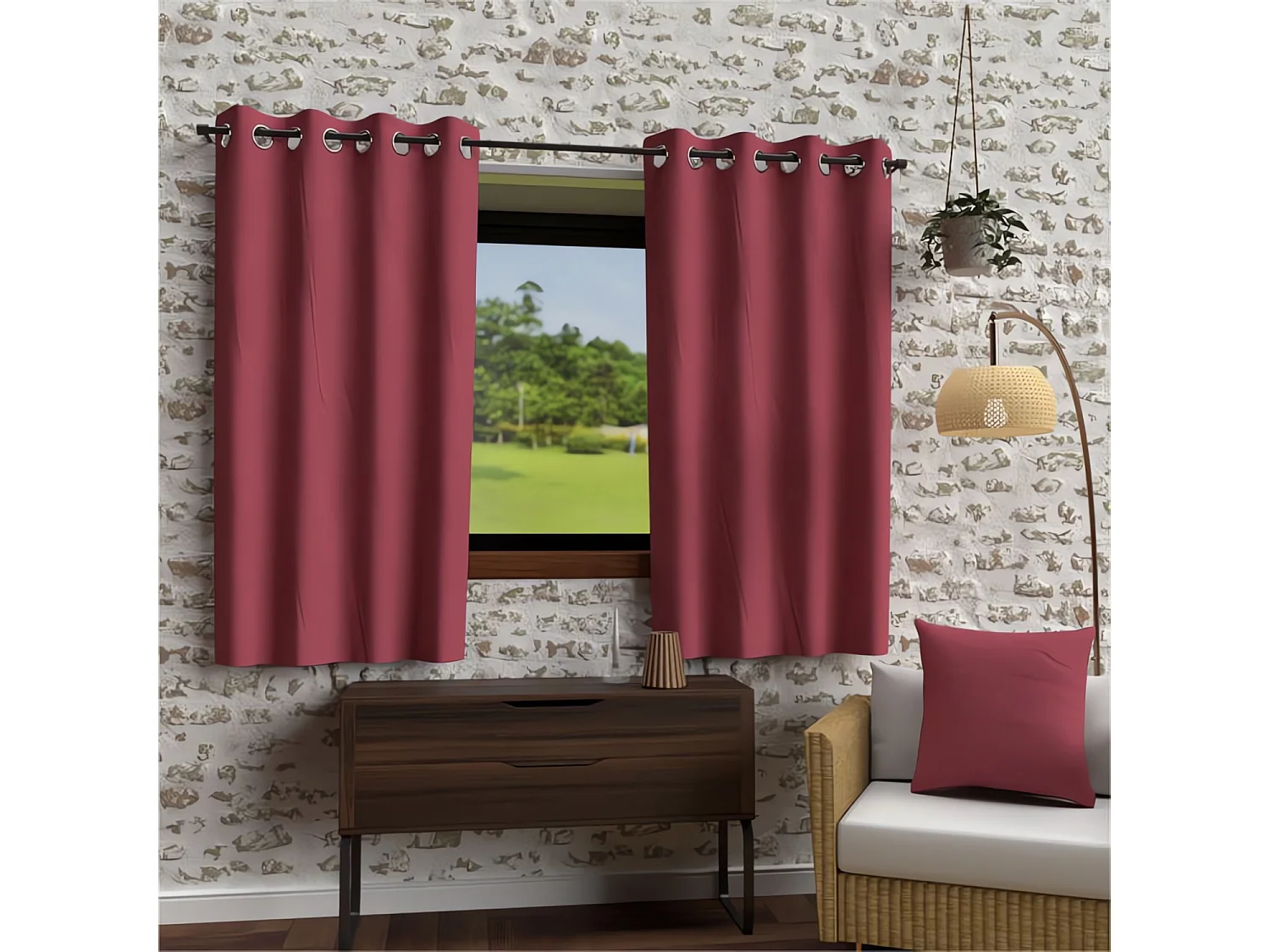 Rideaux à œillets Bohème framboise 135x180 cm