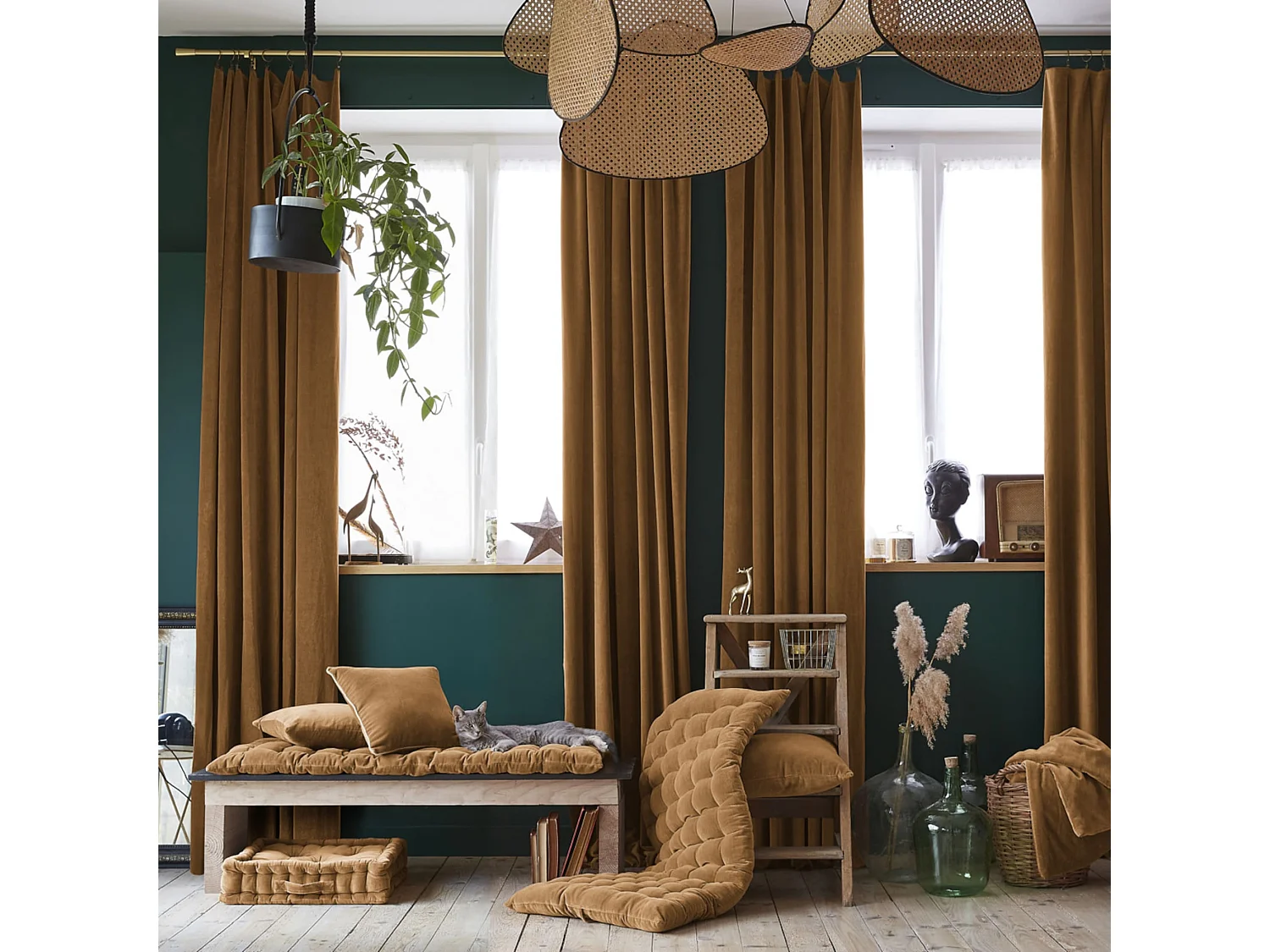 Rideau à pinces velours 140x270 cm marron