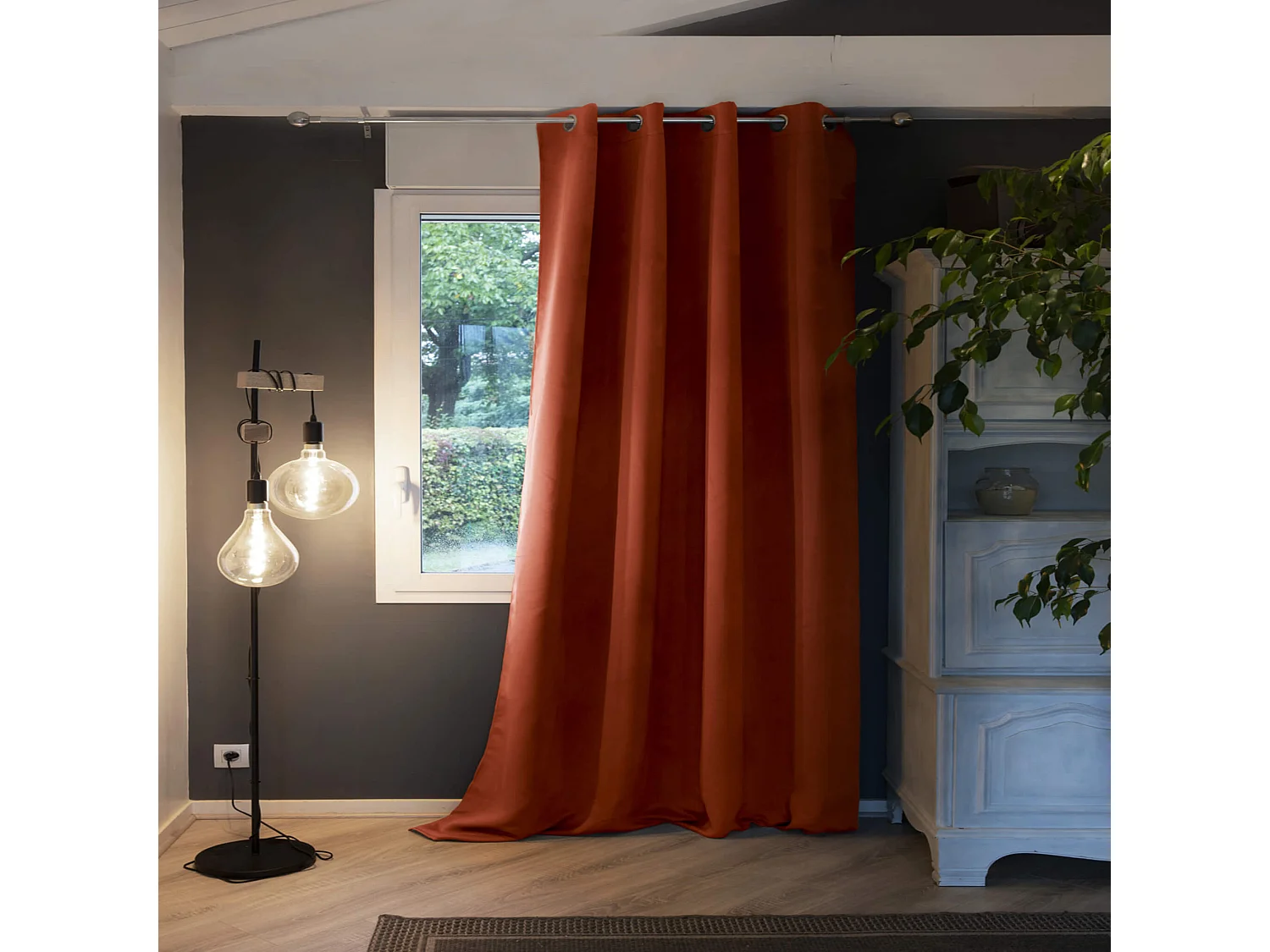 Rideau occultant thermique à œillets orange 140x280