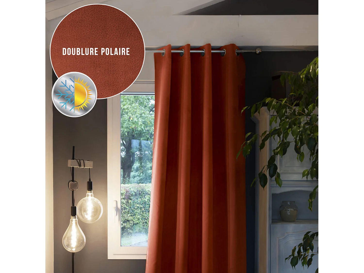 Rideau occultant thermique à œillets orange 140x280
