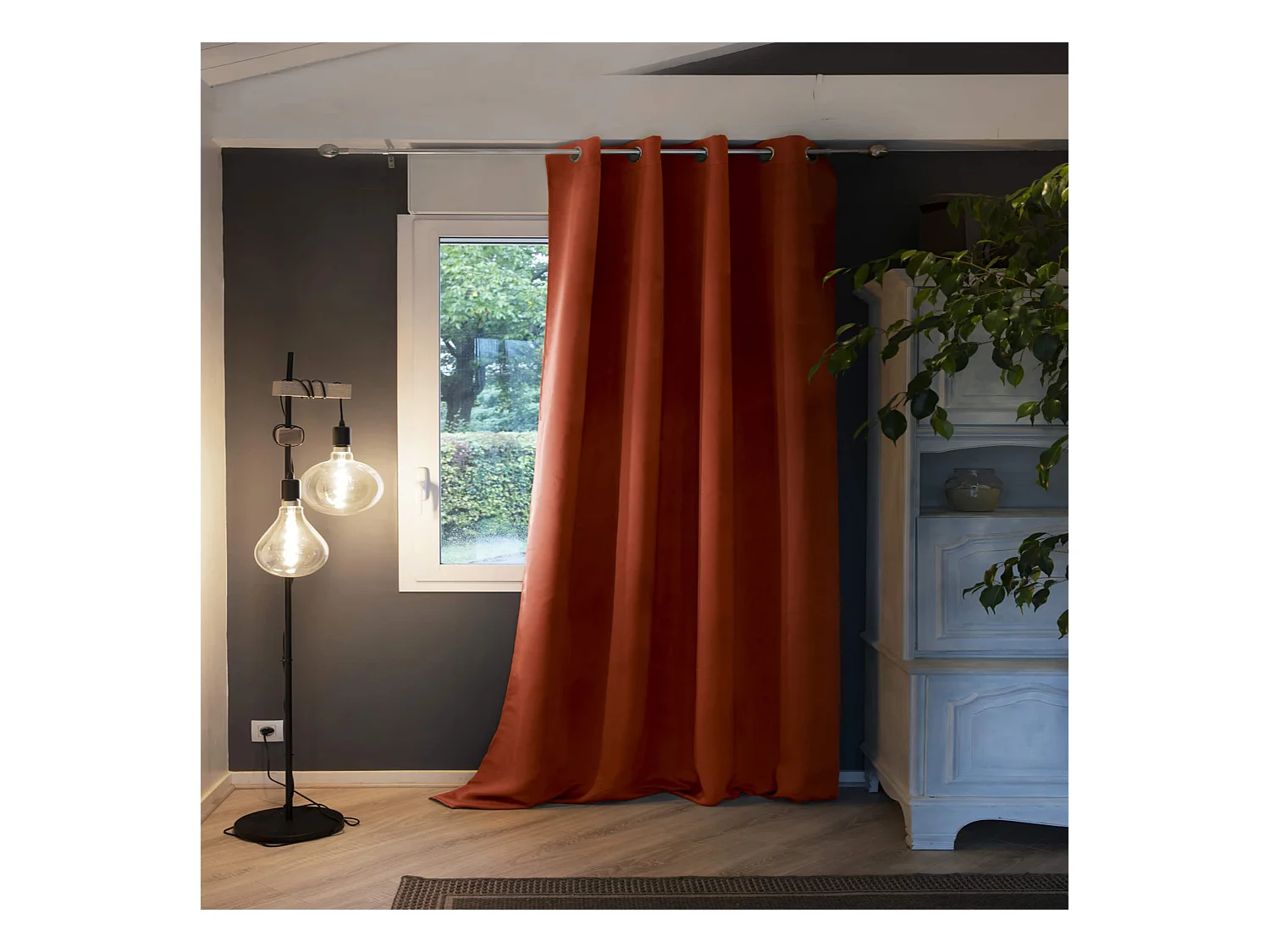 Rideau occultant thermique à œillets orange 140x280