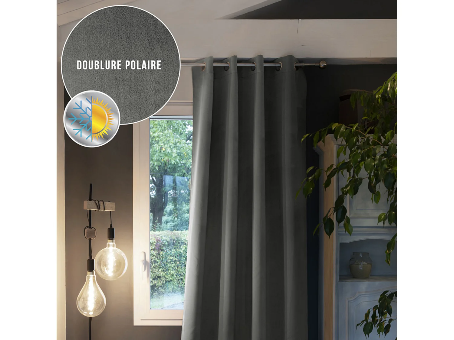 Rideau occultant thermique à œillets anthracite 140x260