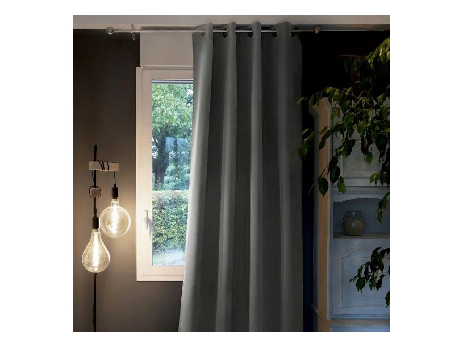 Rideau occultant thermique à œillets anthracite 140x260