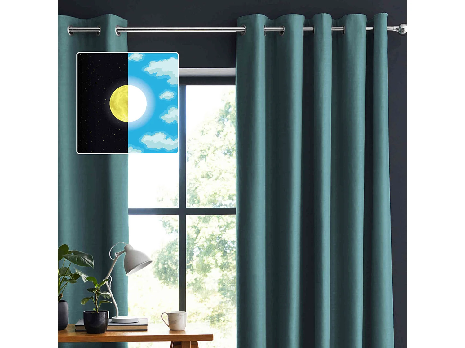 Rideau occultant à œillets bleu canard 140x180