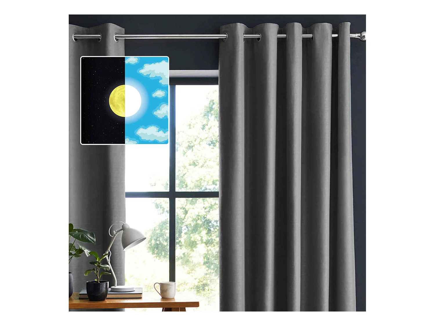 Lot de 2 rideaux occultants à œillets anthracite 140x180