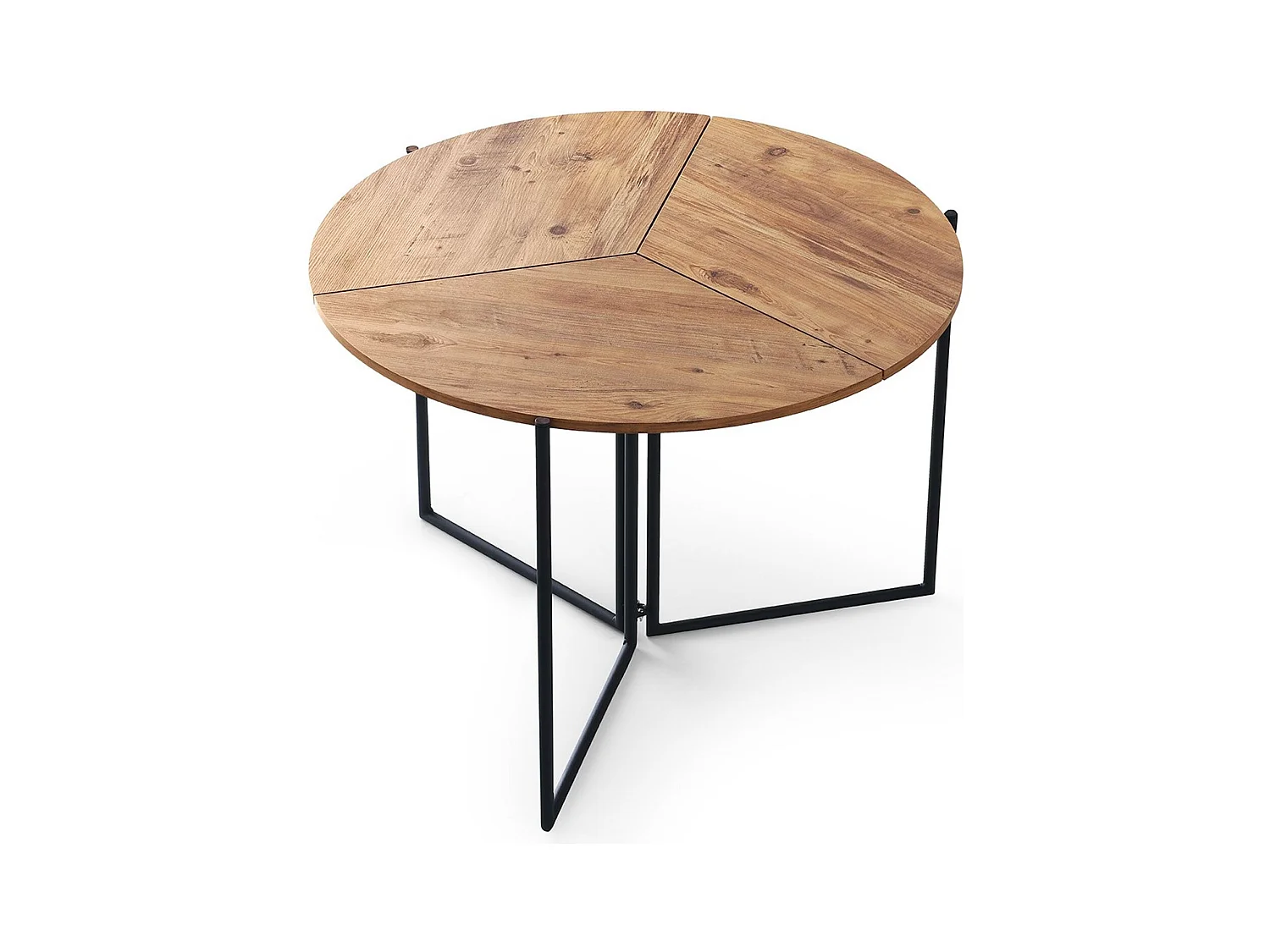 Table ronde pliable gain de place Origami Ø100cm Chêne clair et Métal Noir