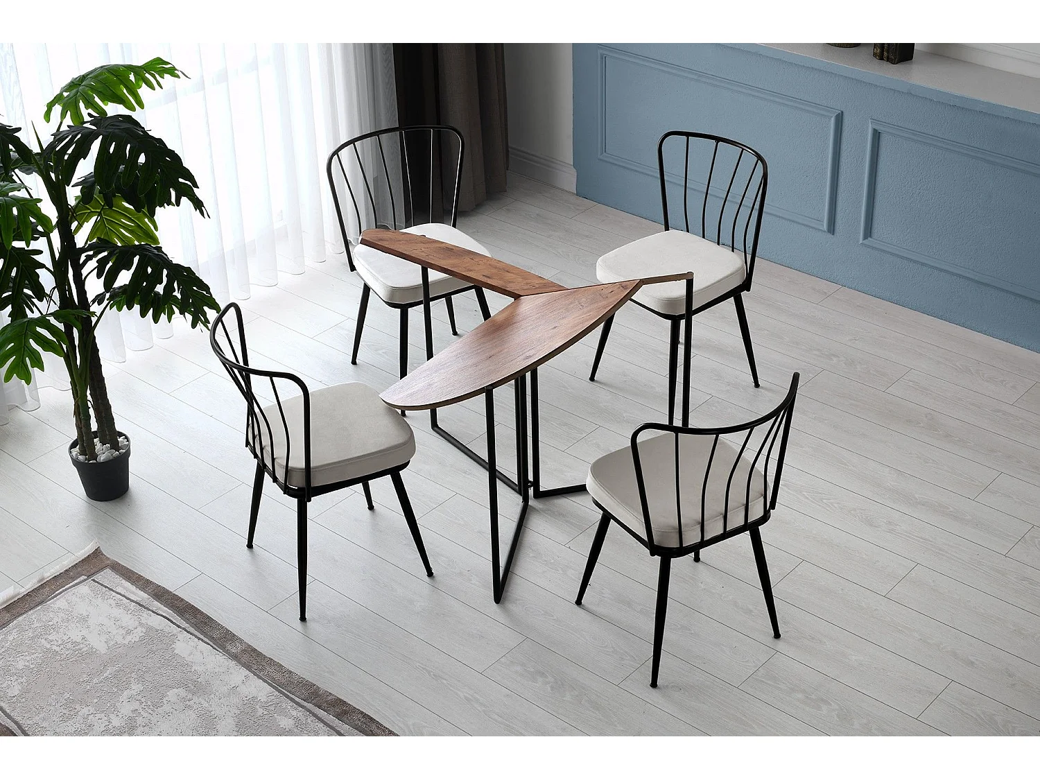 Table ronde pliable gain de place Origami Ø100cm Chêne clair et Métal Noir