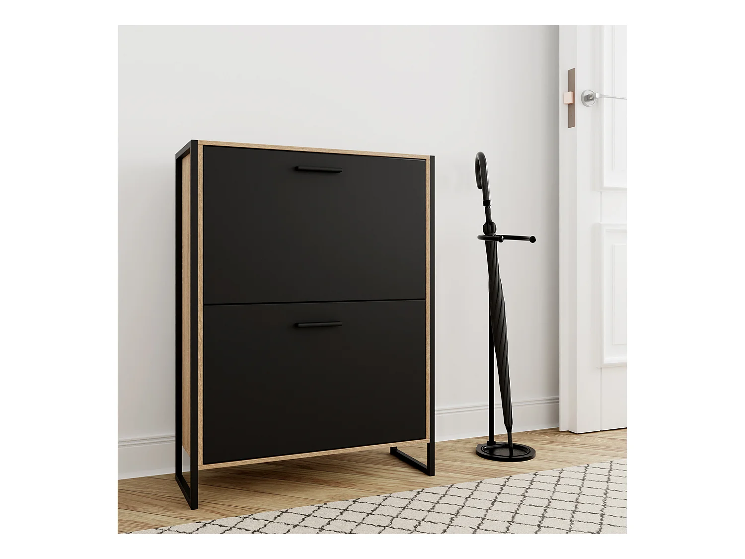CASABEL Meuble A Chaussure Industriel 12 Paires, Pour Entrée, Couloir - Noir Bois Clair