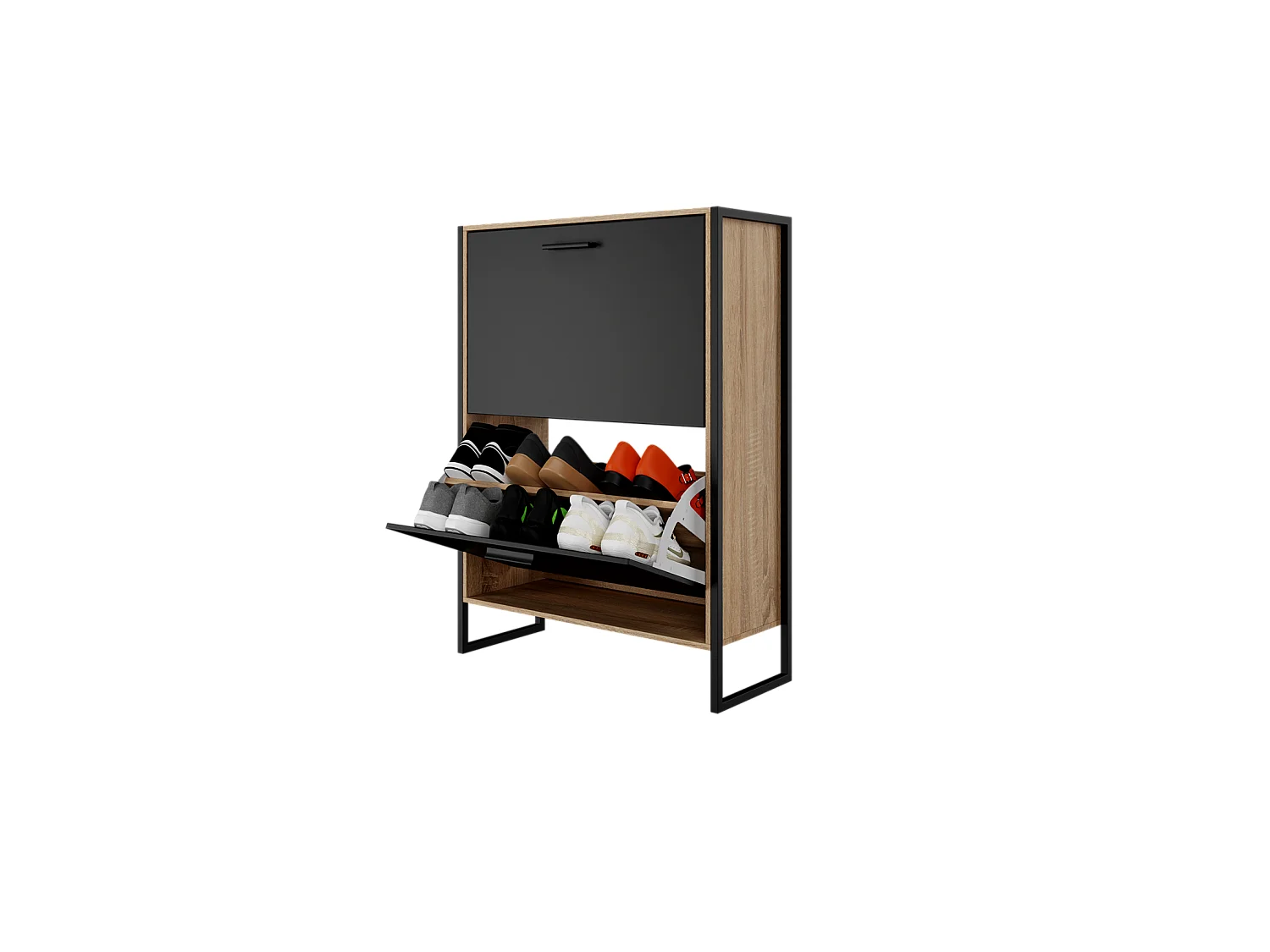 CASABEL Meuble A Chaussure Industriel 12 Paires, Pour Entrée, Couloir - Noir Bois Clair