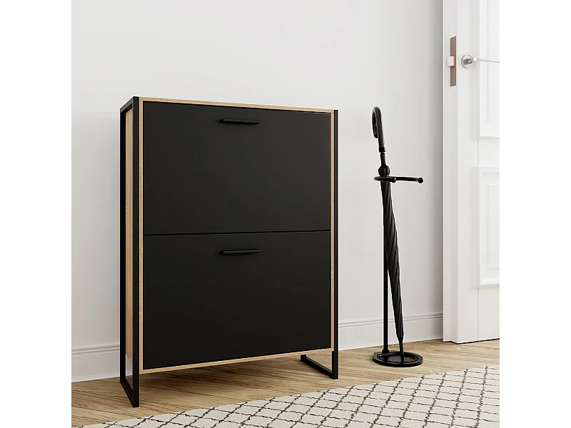 CASABEL Meuble A Chaussure Industriel 12 Paires, Pour Entrée, Couloir - Noir Bois Clair