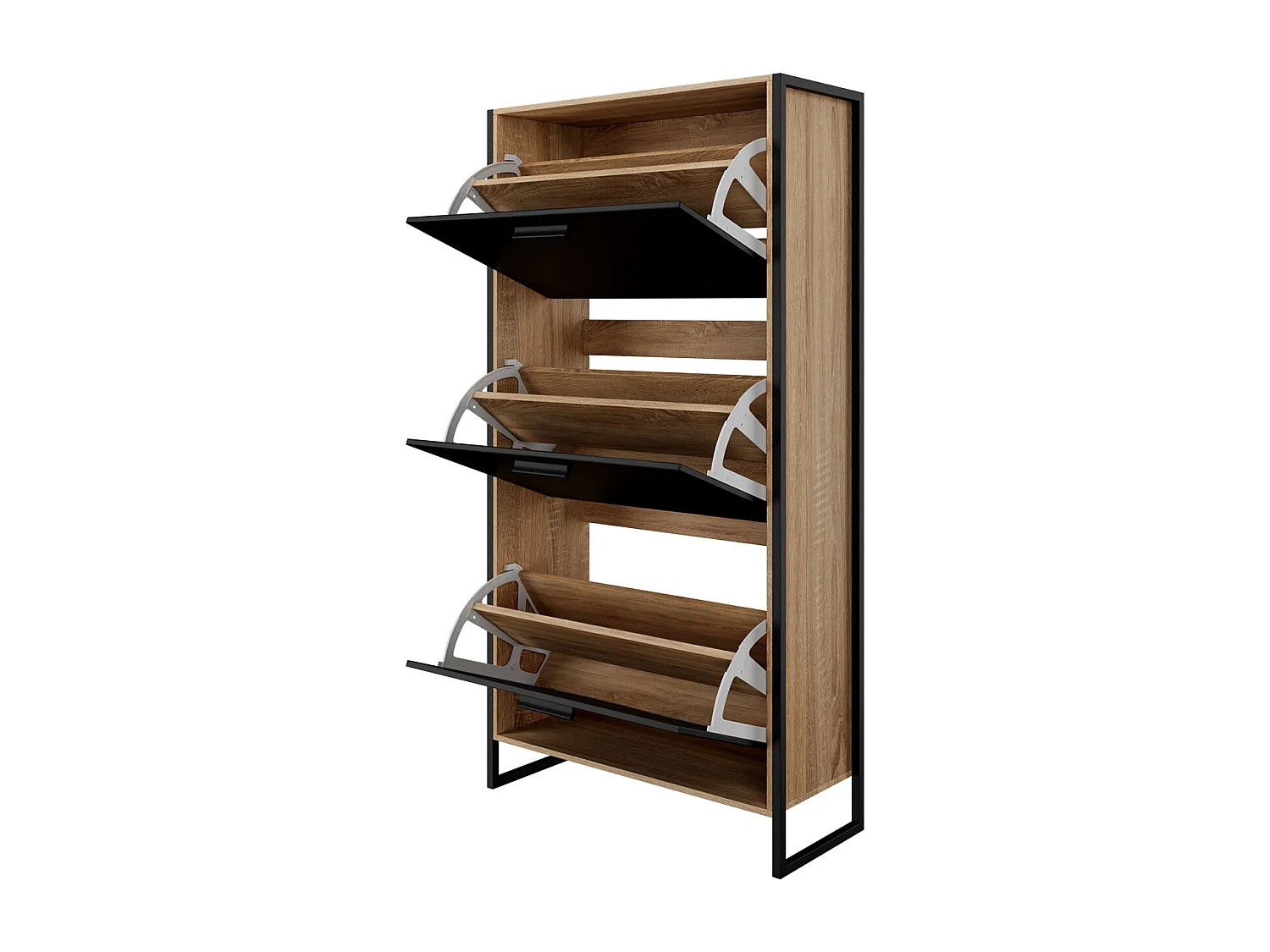 CASABEL Meuble A Chaussure Industriel 18 Paires, Pour Entrée, Couloir - Noir Bois Clair