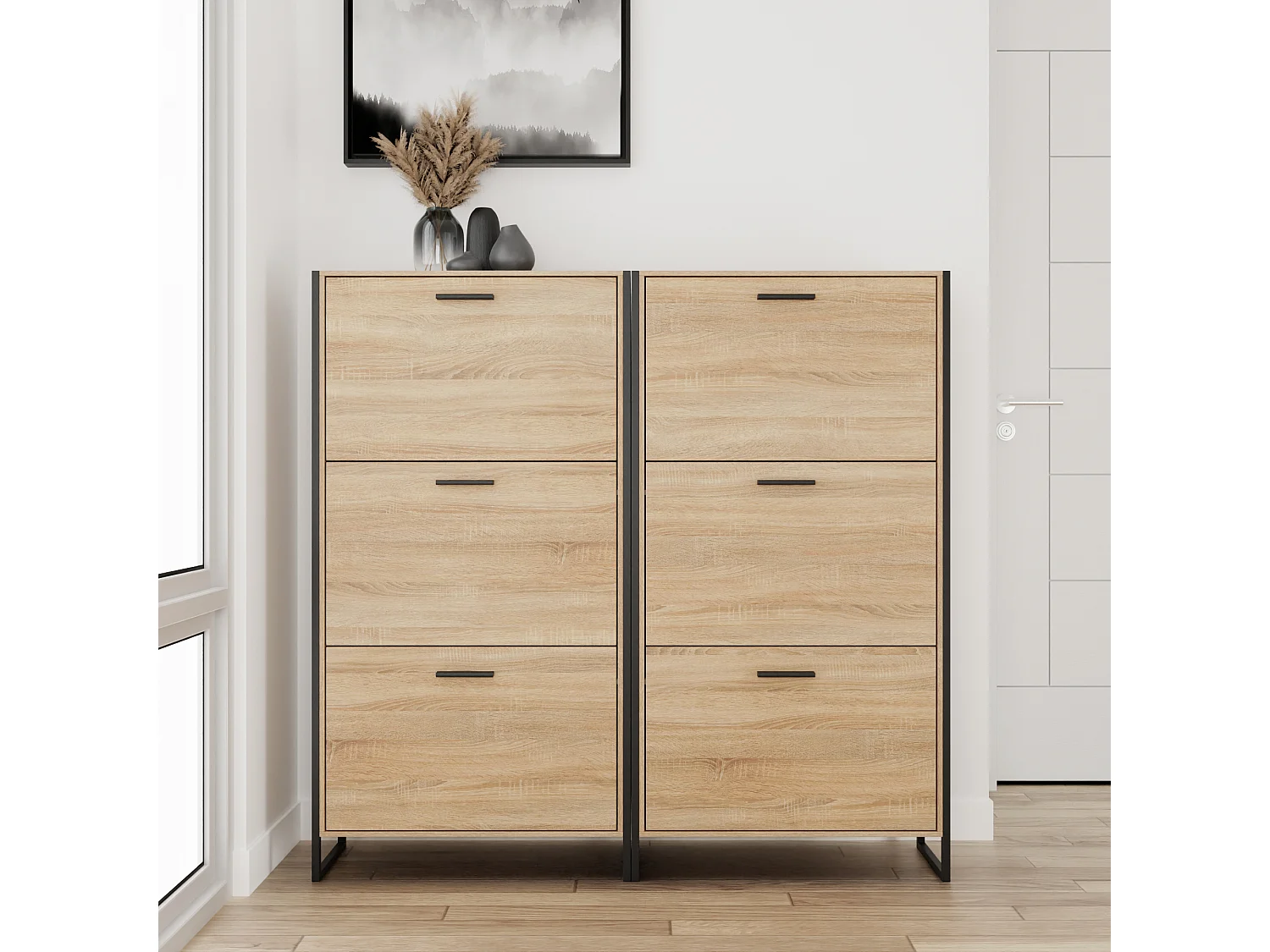 CASABEL Meuble A Chaussure Industriel 18 Paires, Pour Entrée, Couloir - Bois Clair