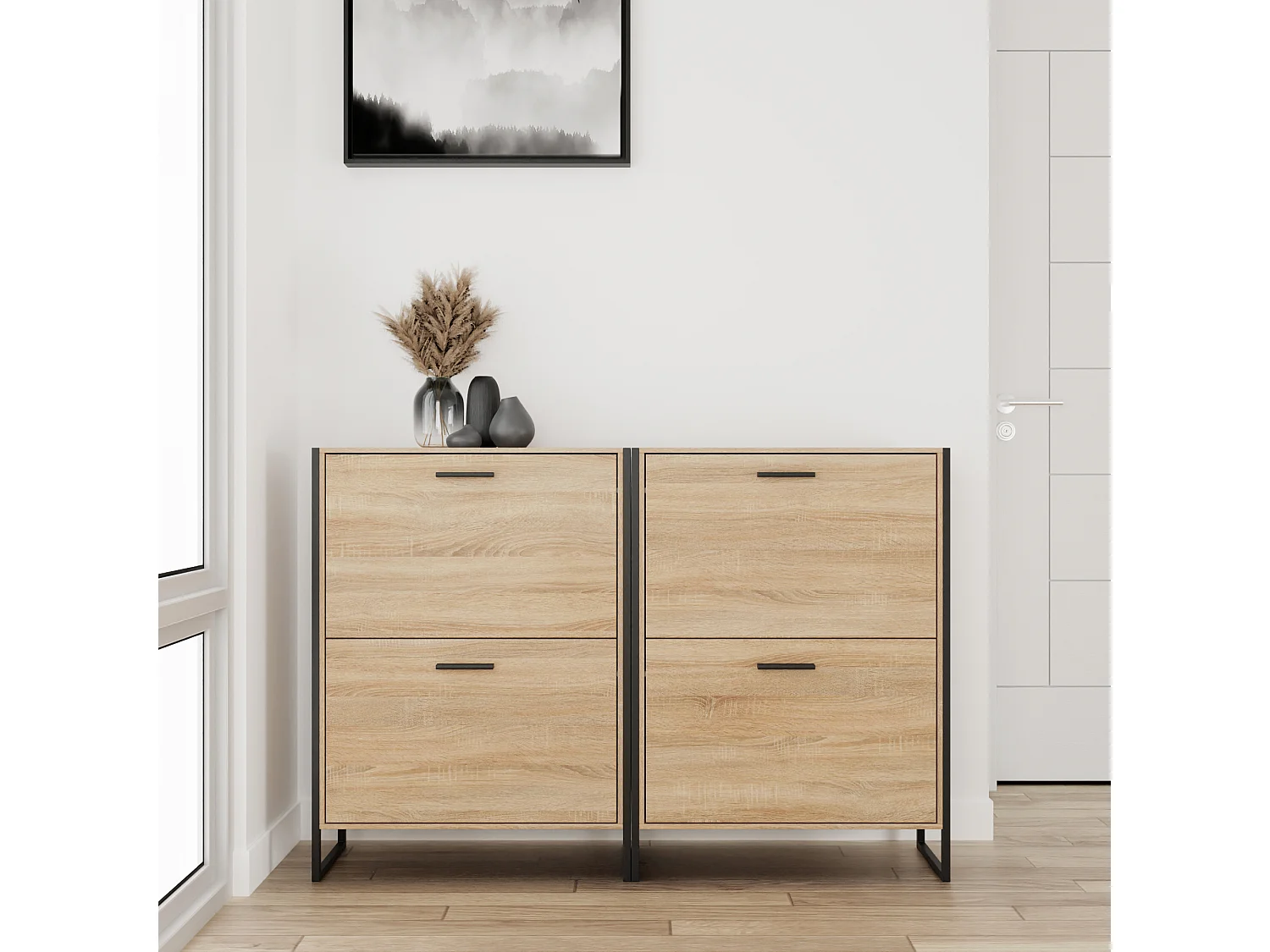 CASABEL Meuble A Chaussure Industriel 12 Paires, Pour Entrée, Couloir - Bois Clair