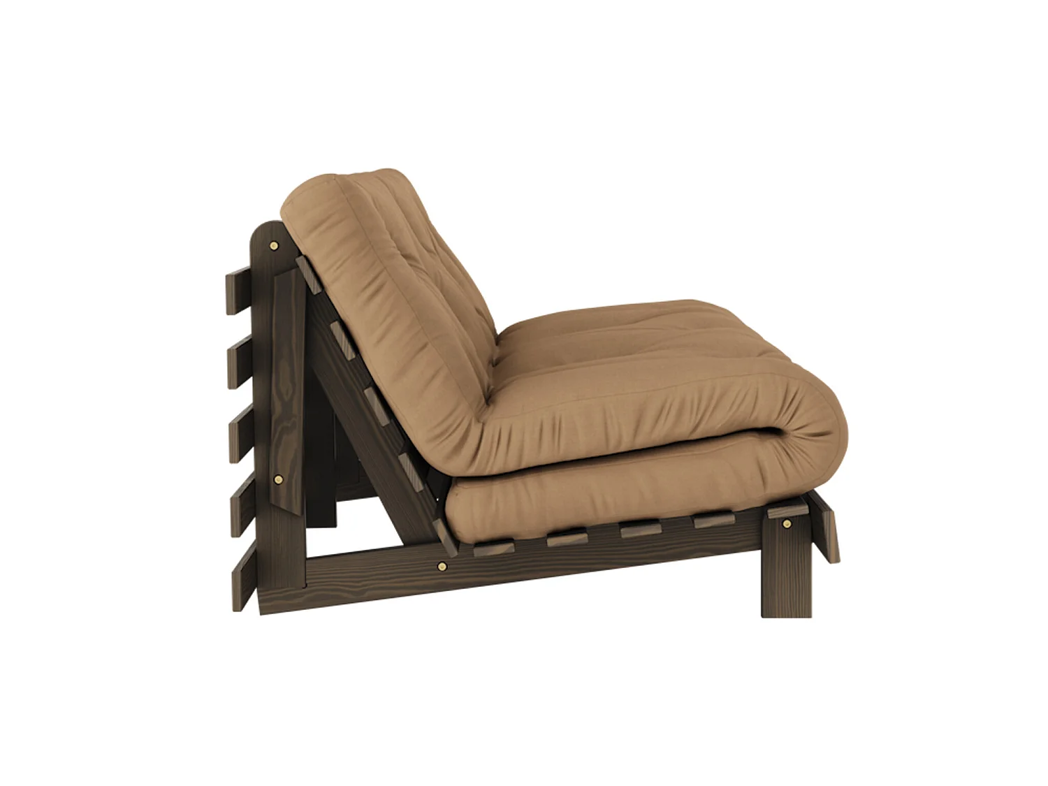 Canapé convertible ROOTS en pin massif foncé et matelas futon marron 160x200