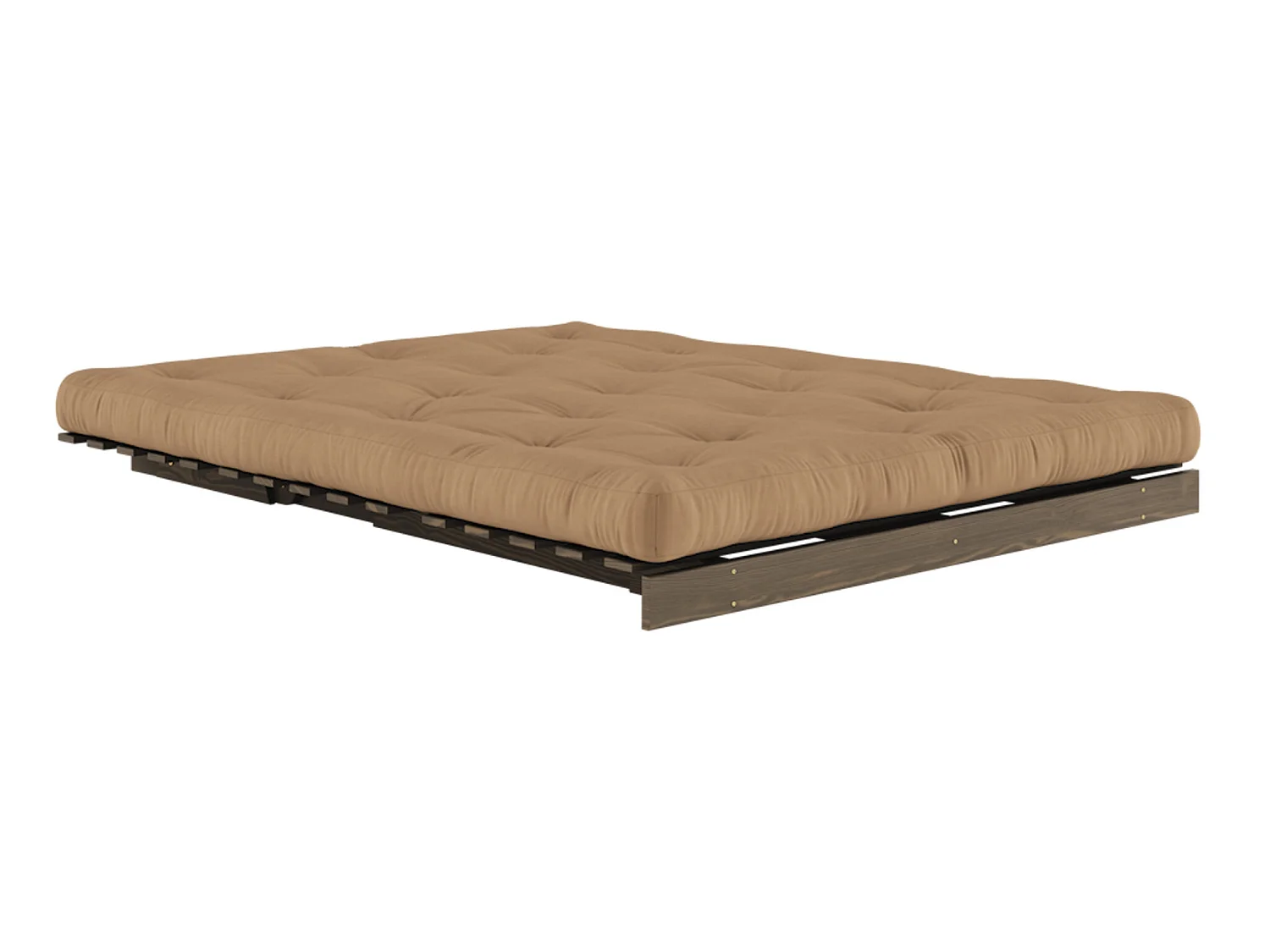 Canapé convertible ROOTS en pin massif foncé et matelas futon marron 160x200
