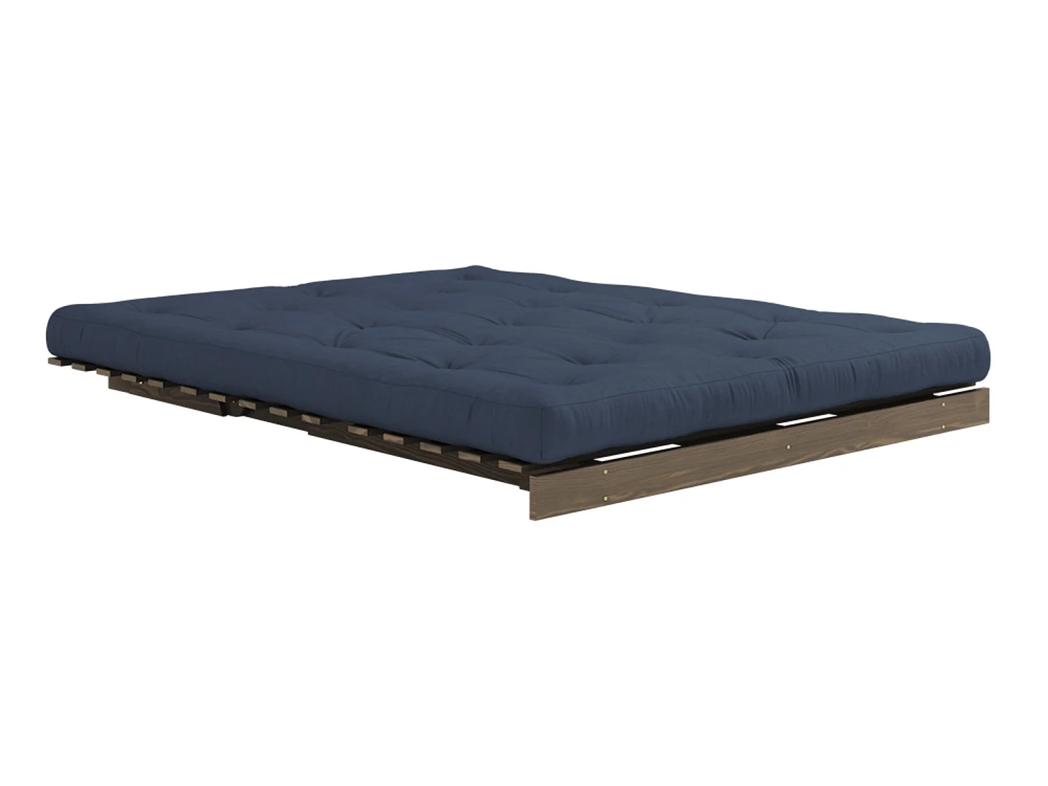 Canapé convertible ROOTS en pin massif foncé et matelas futon bleu 160x200