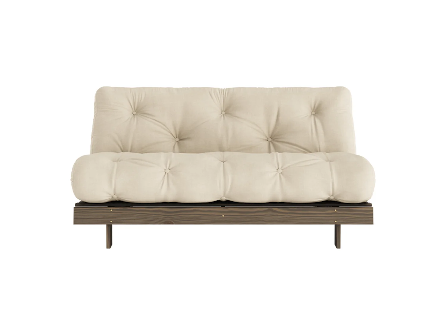 Canapé convertible ROOTS en pin massif foncé et matelas futon beige 160x200
