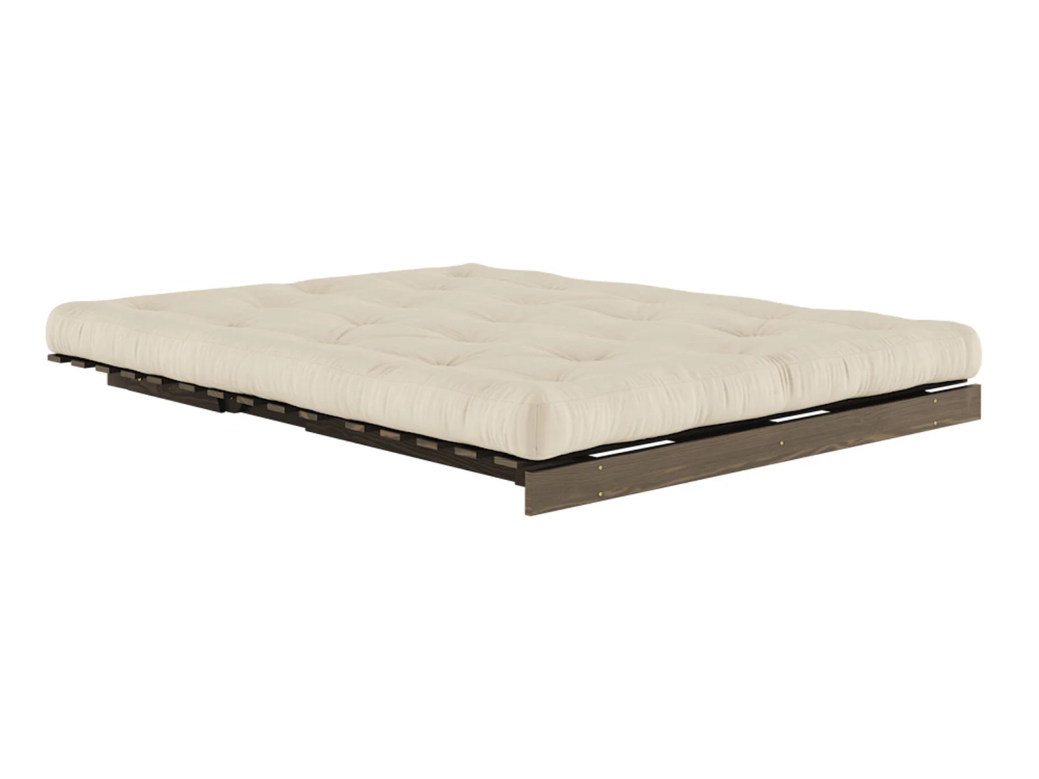 Canapé convertible ROOTS en pin massif foncé et matelas futon beige 160x200