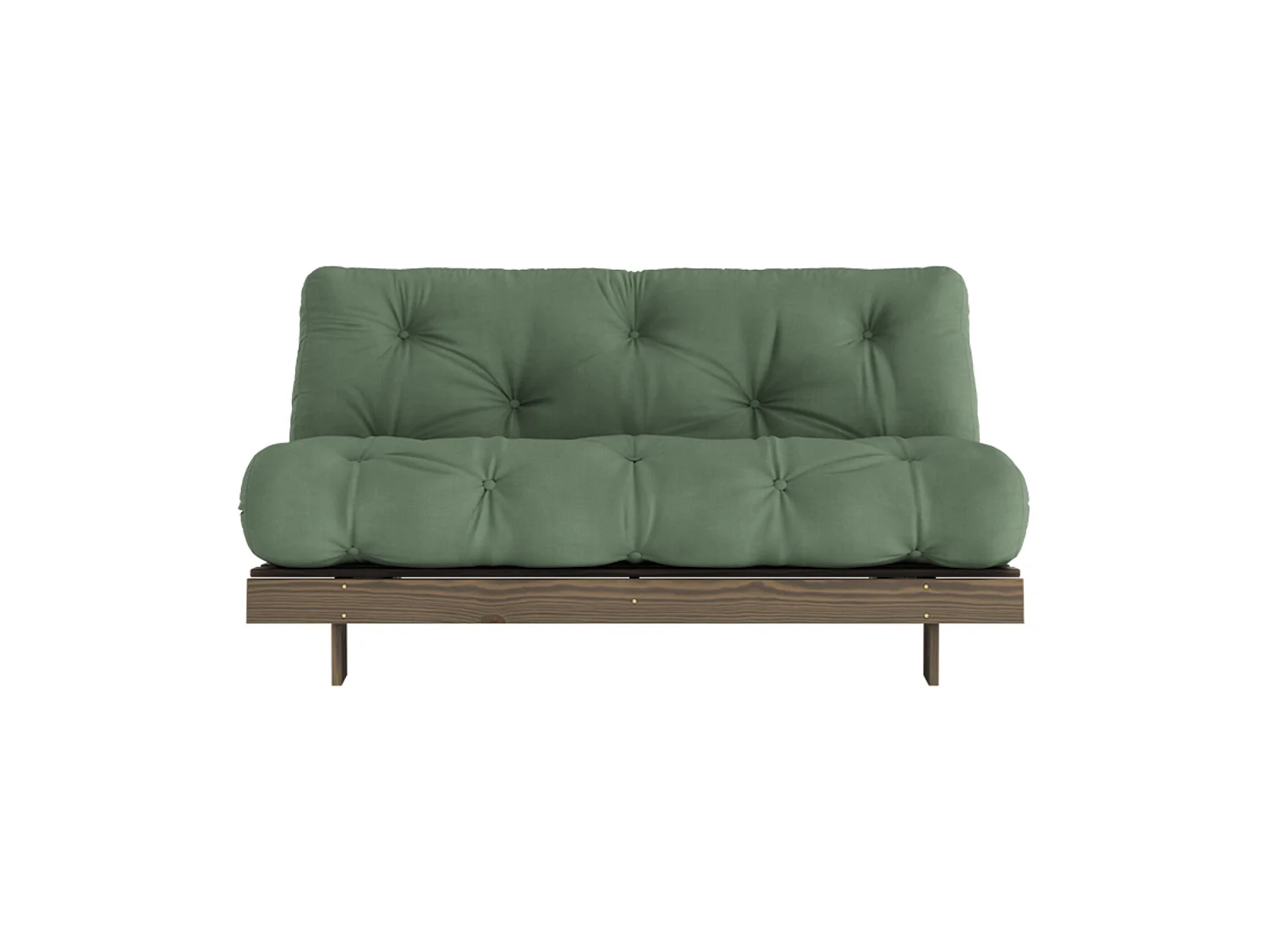 Canapé convertible ROOTS en pin massif foncé et matelas futon kaki 160x200