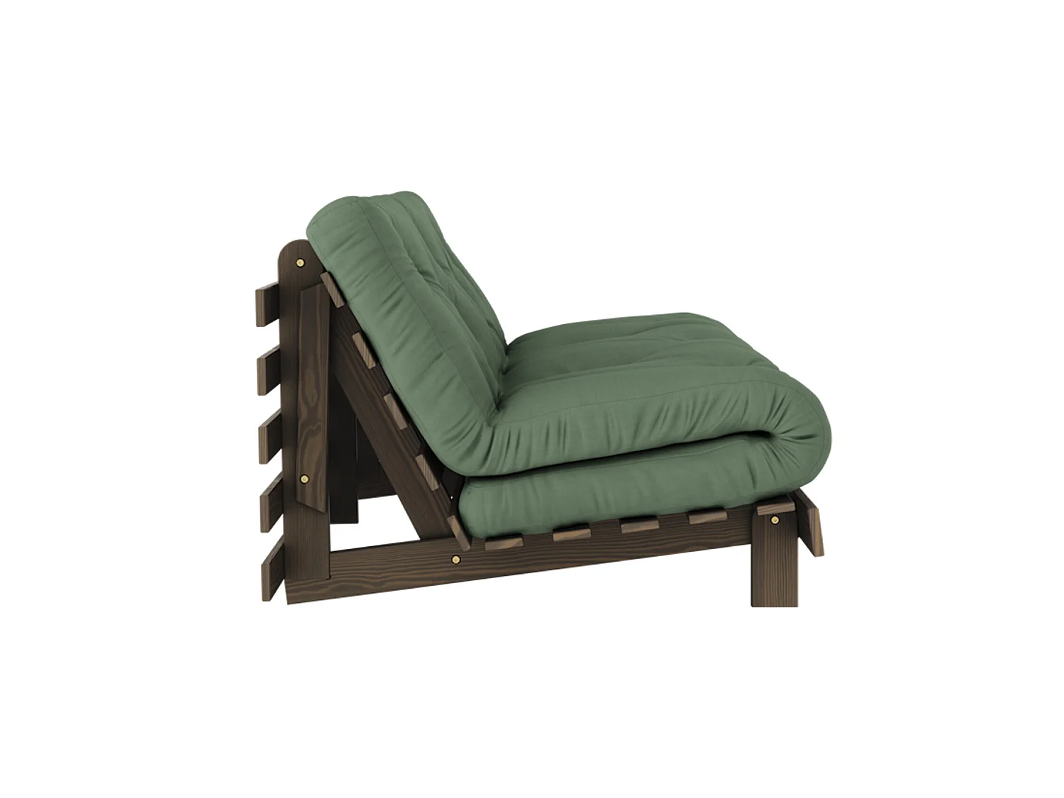 Canapé convertible ROOTS en pin massif foncé et matelas futon kaki 160x200