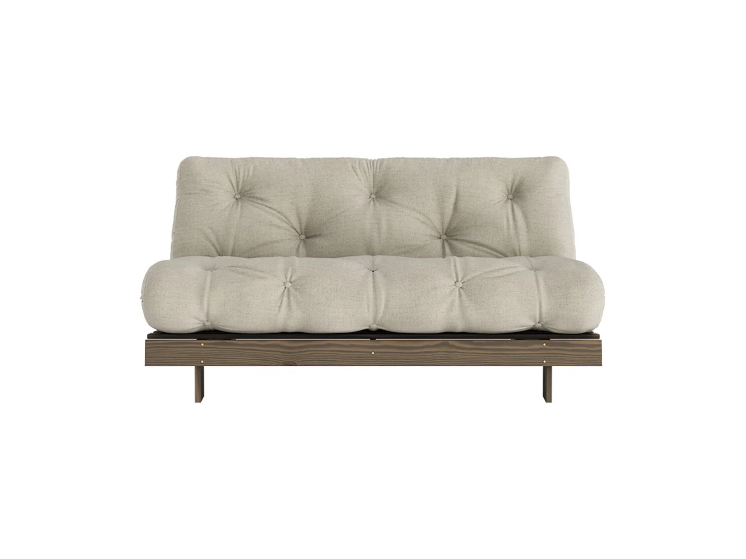 Canapé convertible ROOTS en pin massif foncé et matelas futon lin 160x200