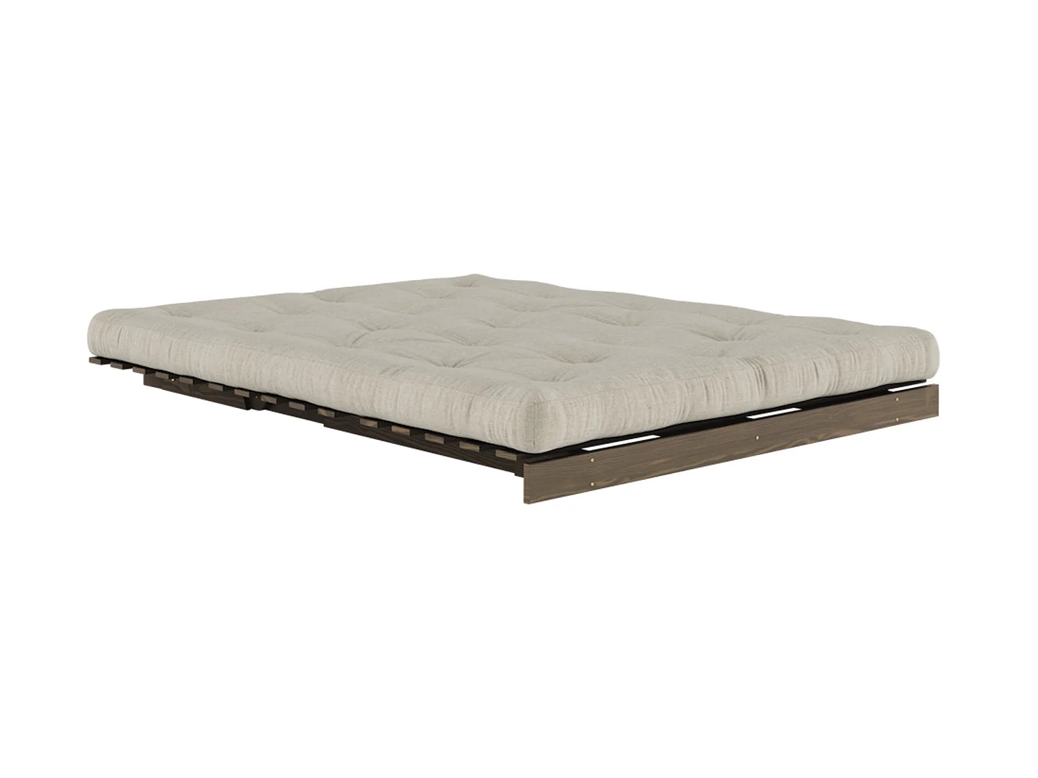 Canapé convertible ROOTS en pin massif foncé et matelas futon lin 160x200