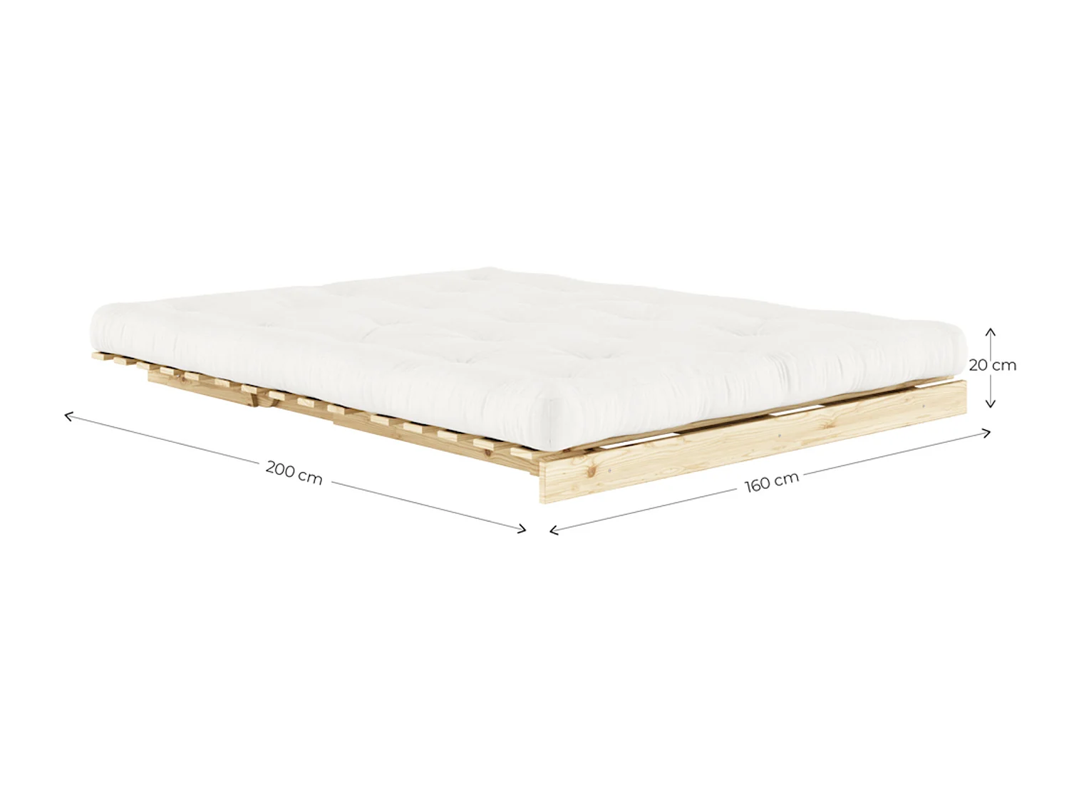 Canapé convertible ROOTS en pin massif foncé et matelas futon lin 160x200