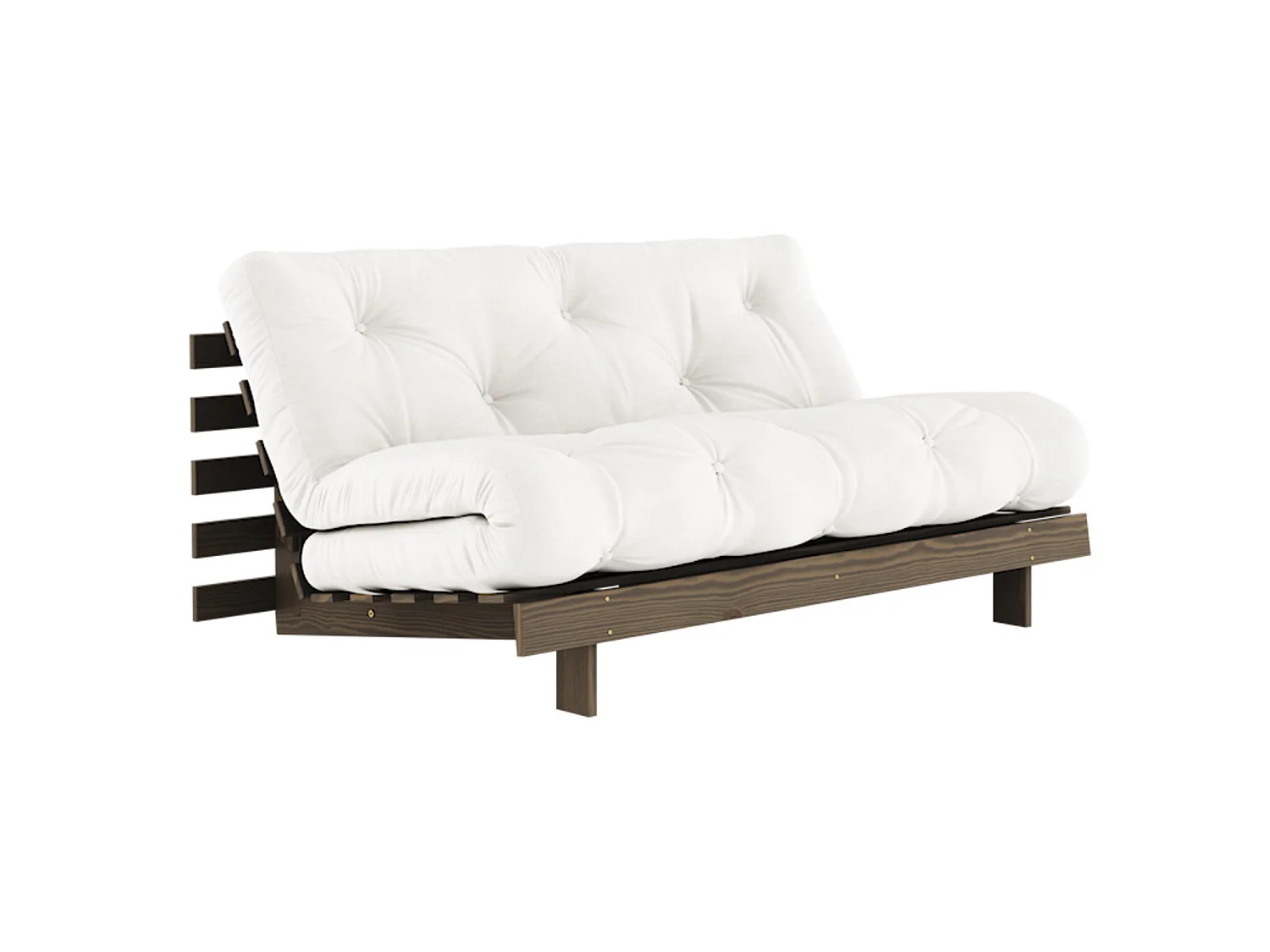 Canapé convertible ROOTS en pin massif foncé et matelas futon naturel 160x200