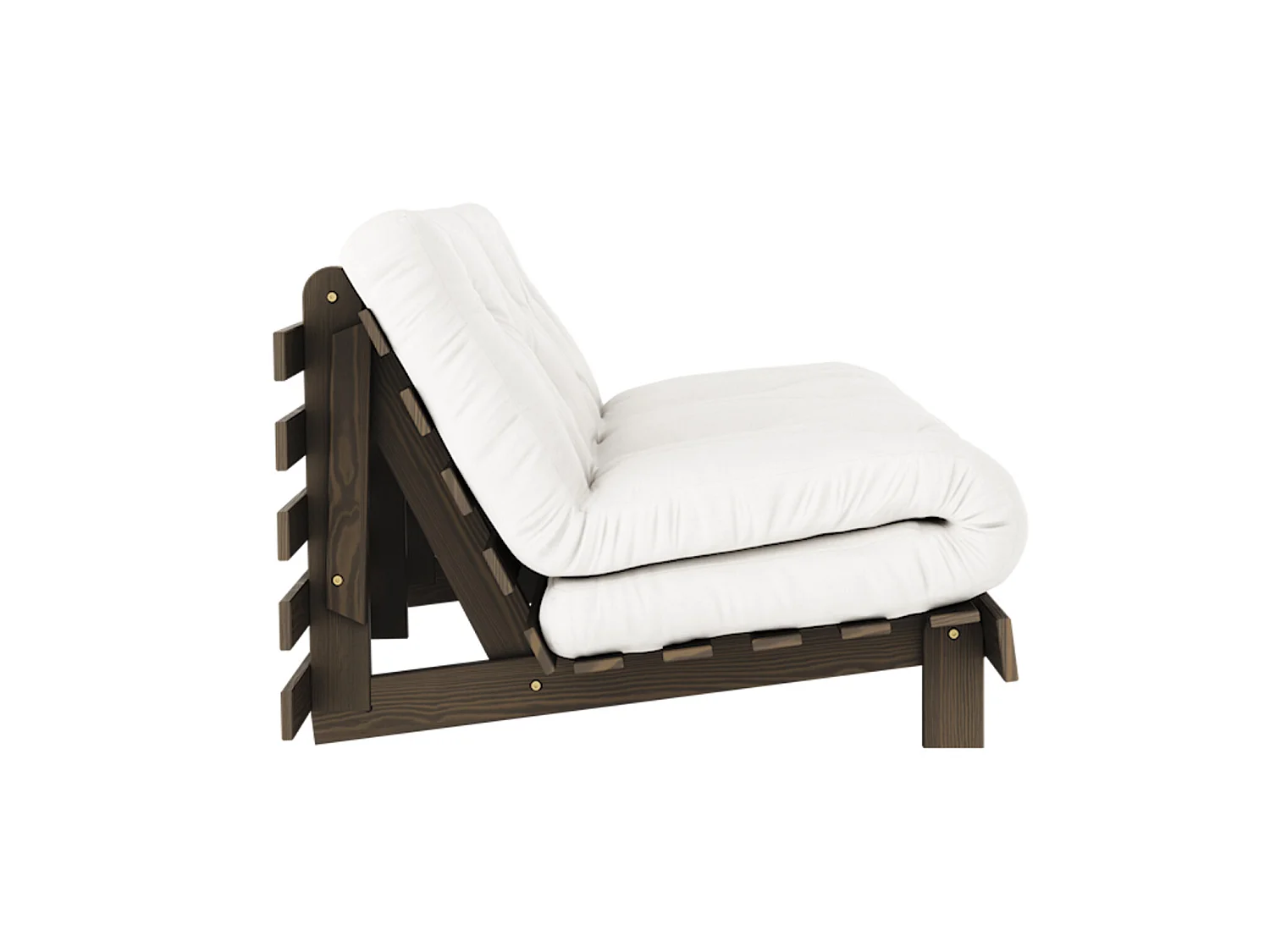 Canapé convertible ROOTS en pin massif foncé et matelas futon naturel 160x200