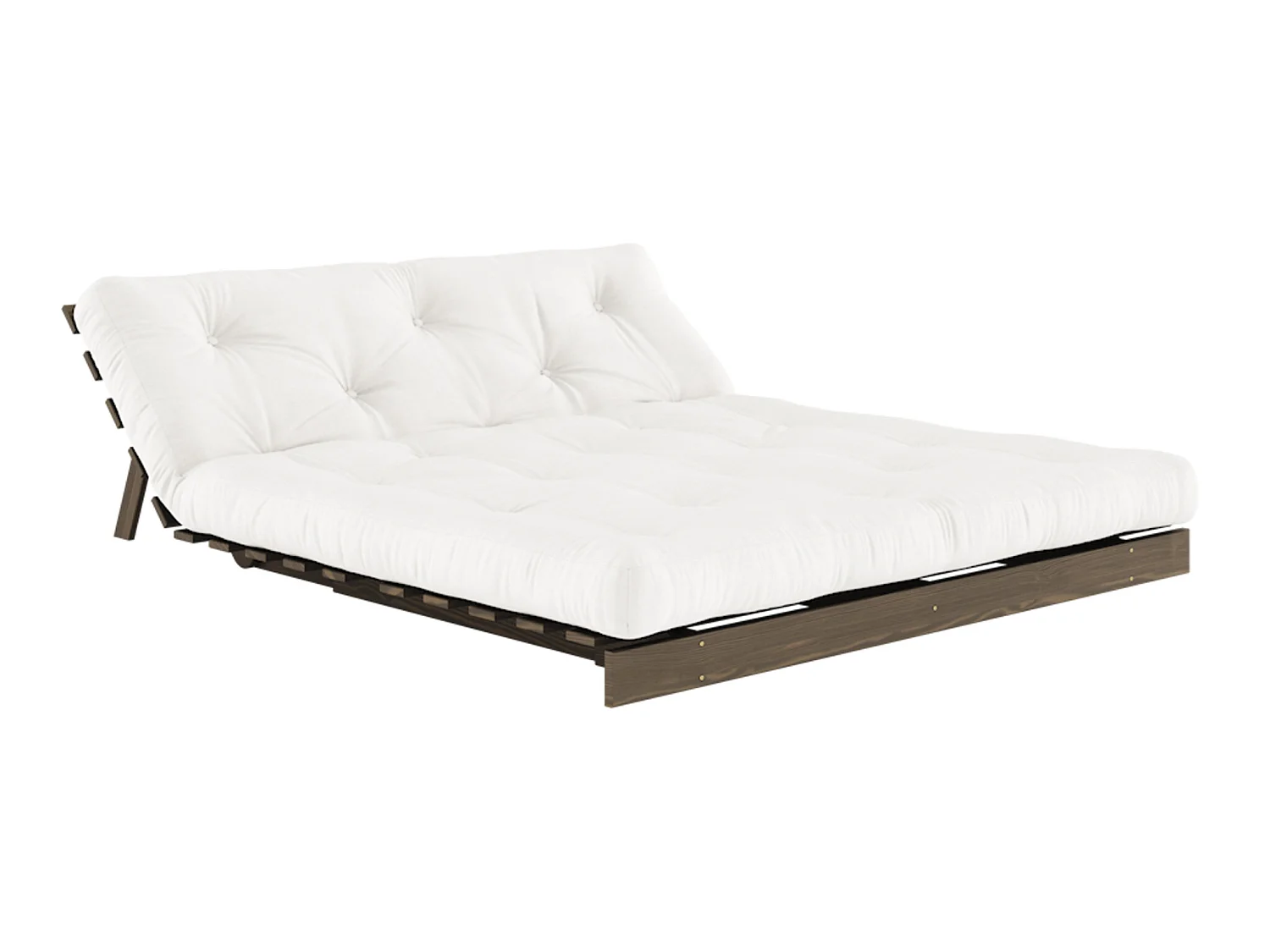 Canapé convertible ROOTS en pin massif foncé et matelas futon naturel 160x200