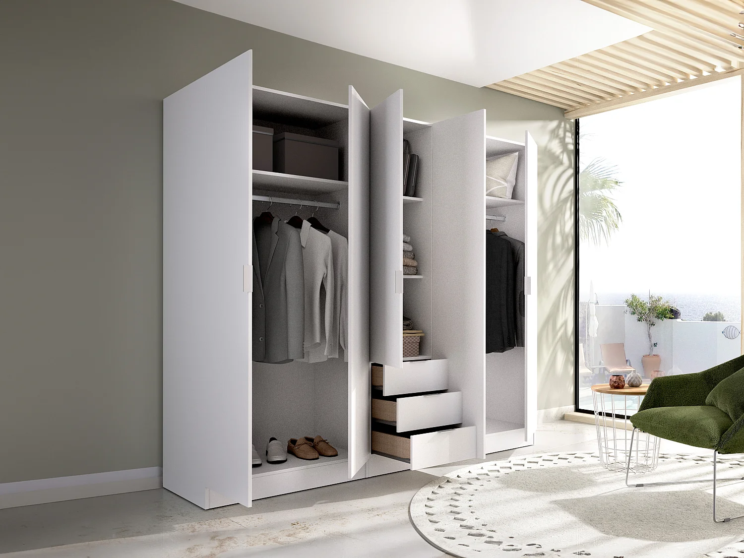 Roupeiro 5 portas e 3 gavetas C202 cm branco - LISTOWEL