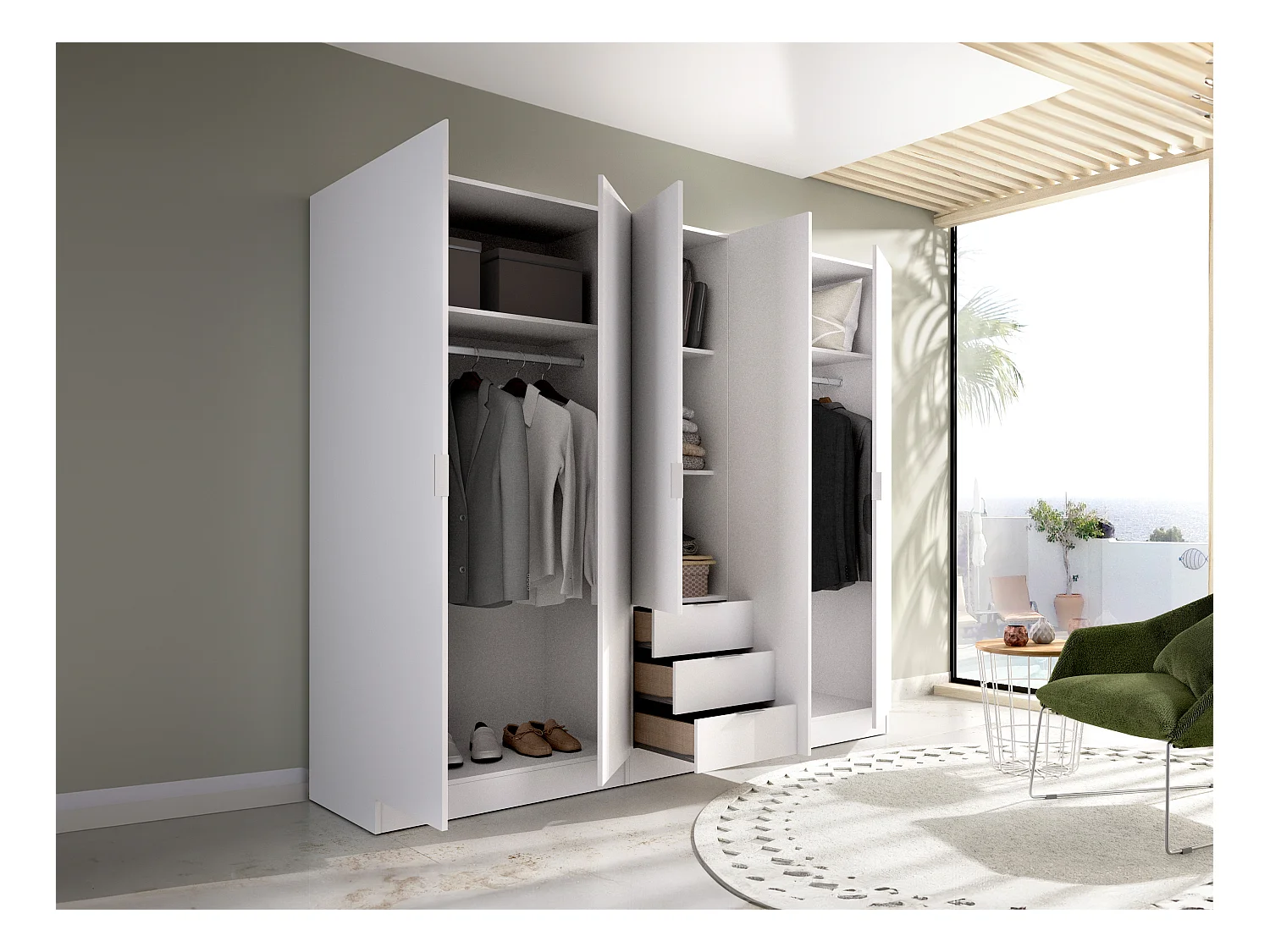 Kast met 5 deuren en 3 lades - L202 cm - Wit - LISTOWEL