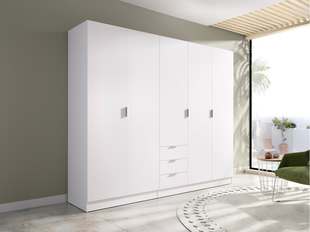 Armadio 5 ante e 3 cassetti L202 cm Bianco - LISTOWEL