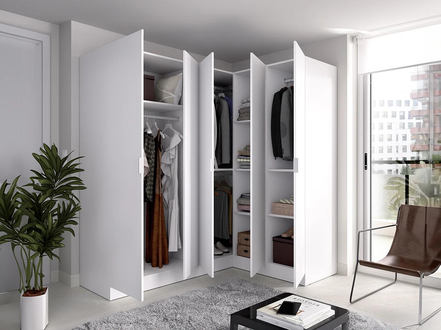 Armoire d'angle 5 portes - L173 cm - Blanc - LISTOWEL