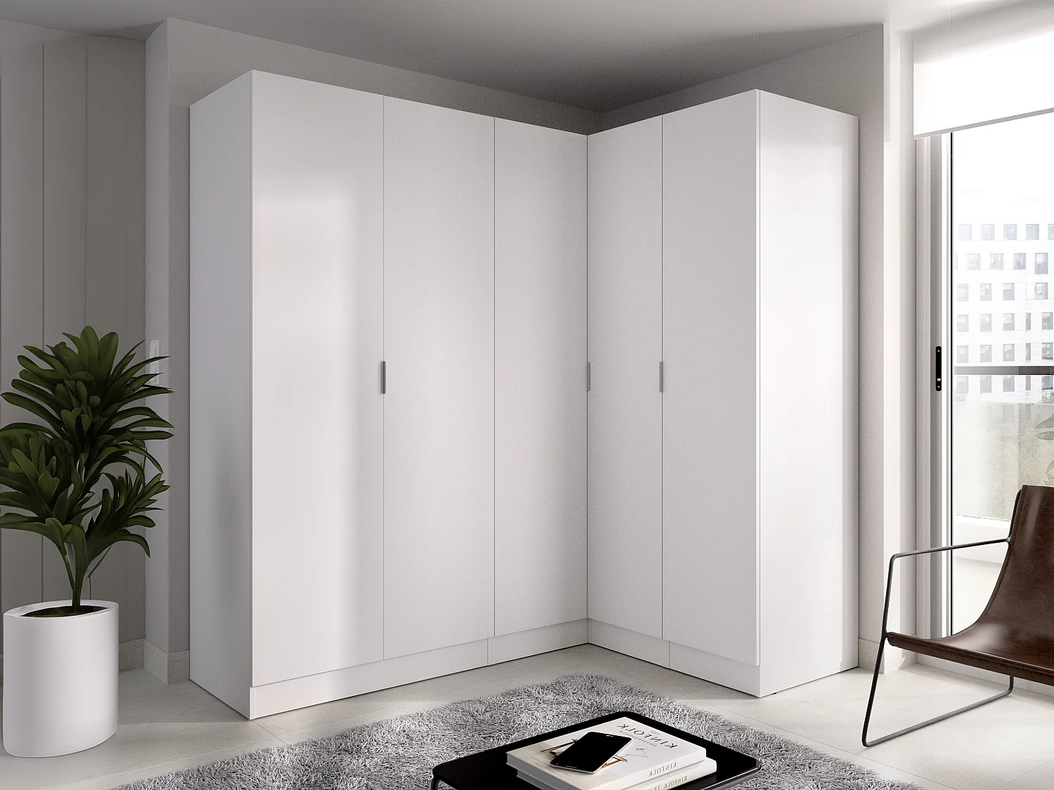 Armoire d'angle 5 portes - L173 cm - Blanc - LISTOWEL