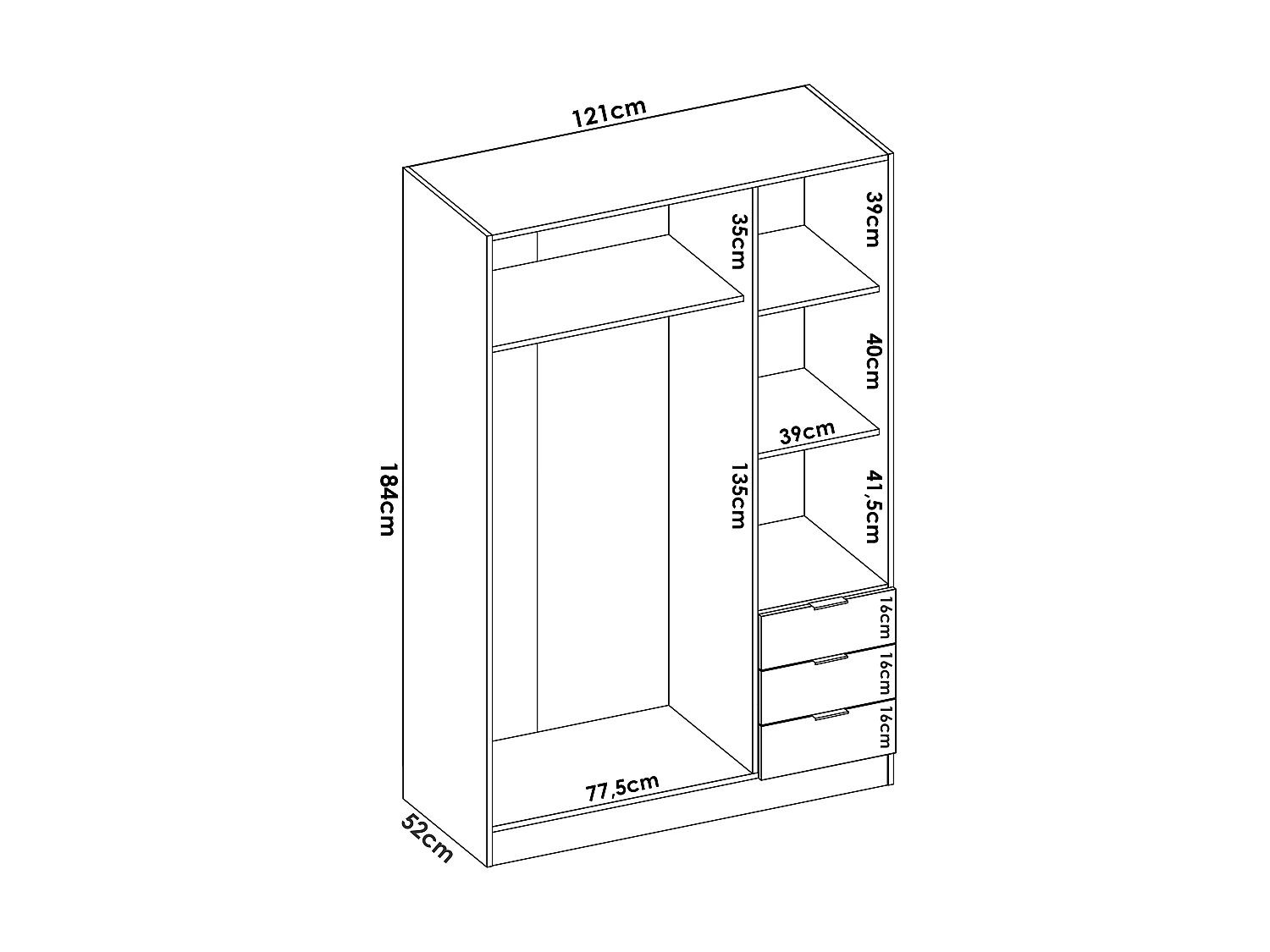 Roupeiro de canto 6 portas e 3 gavetas C213 cm branco - LISTOWEL