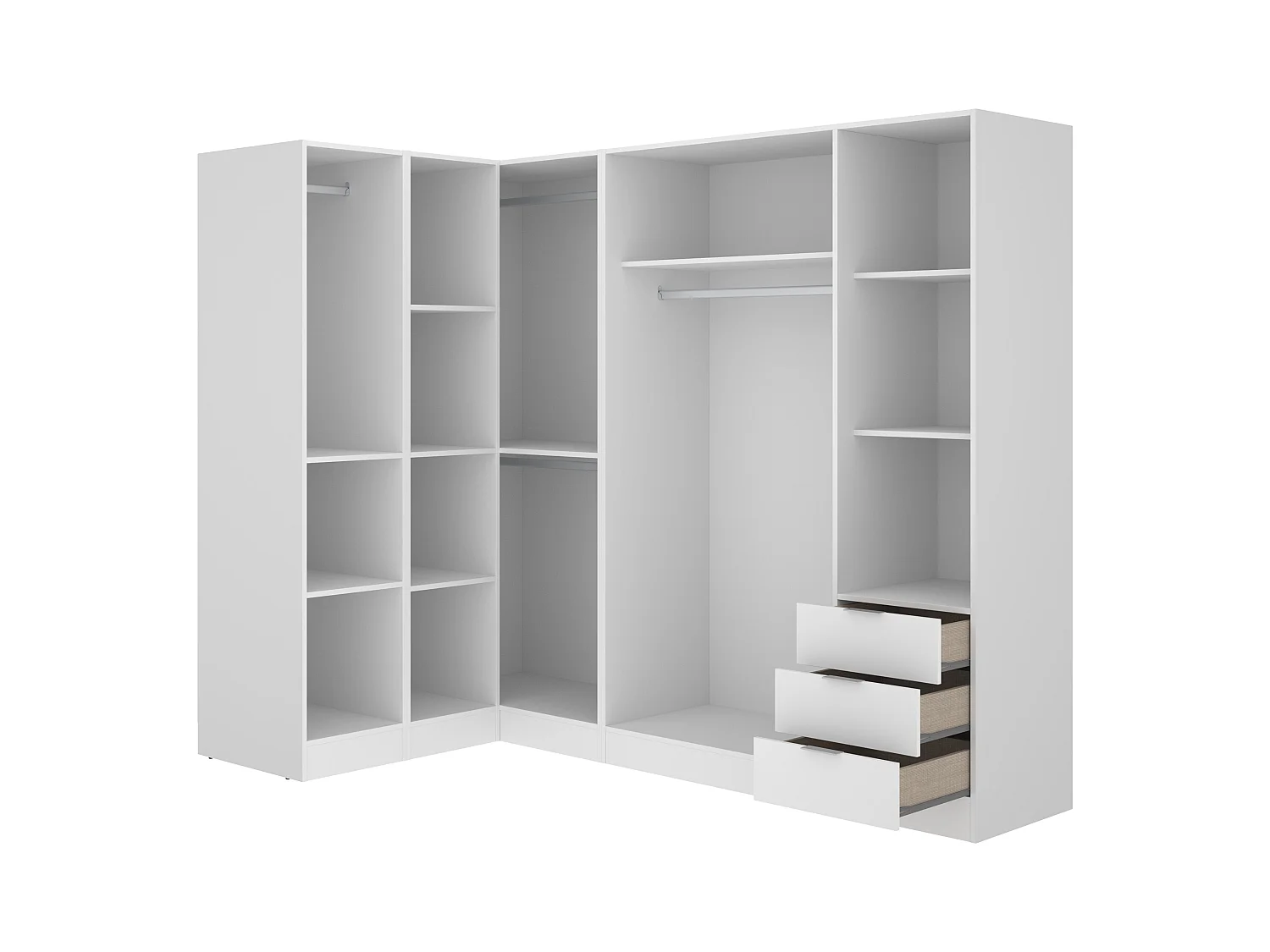 Armoire d'angle 6 portes et 3 tiroirs - L213 cm - Blanc - LISTOWEL