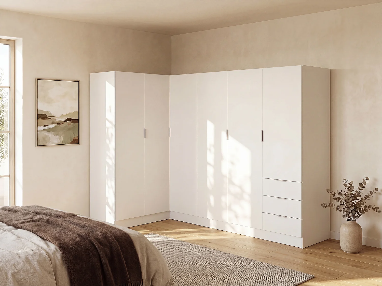 Hoekkast met 6 deuren en 3 lades - L213 cm - Wit - LISTOWEL